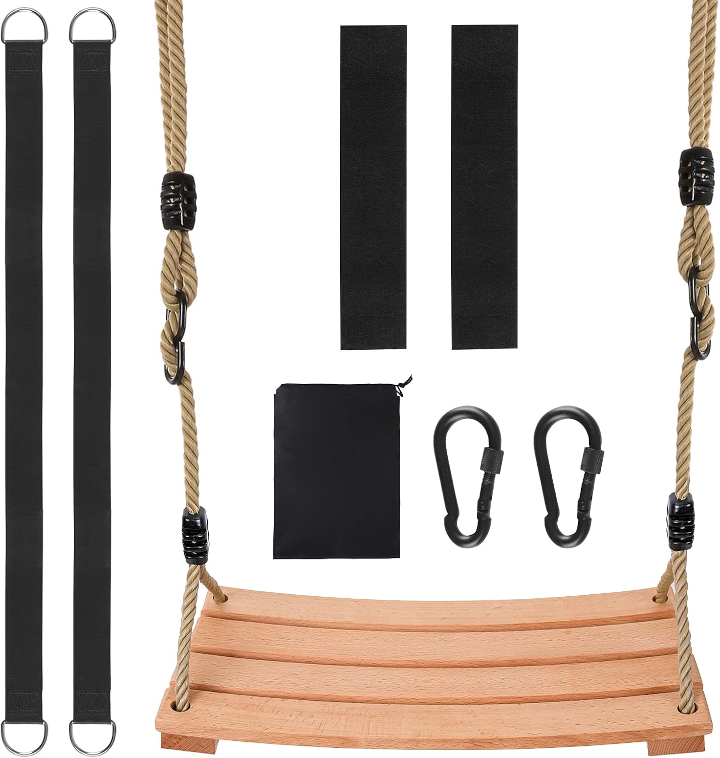 Detalle de Holzschaukel Outdoor – Buchenholz-Sitz, höhenverstellbares Seil, für Innen & Außen (bis 100 kg)