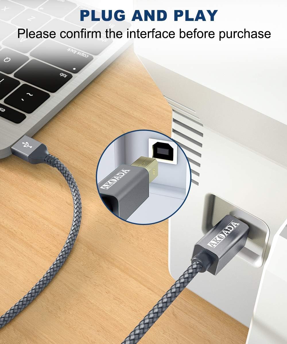 Thumbnail 2 de AkoaDa USB Druckerkabel 10ft – USB 2.0 B zu A Kabel für HP, Canon, Dell, Epson, Lexmark, Xerox u. a.