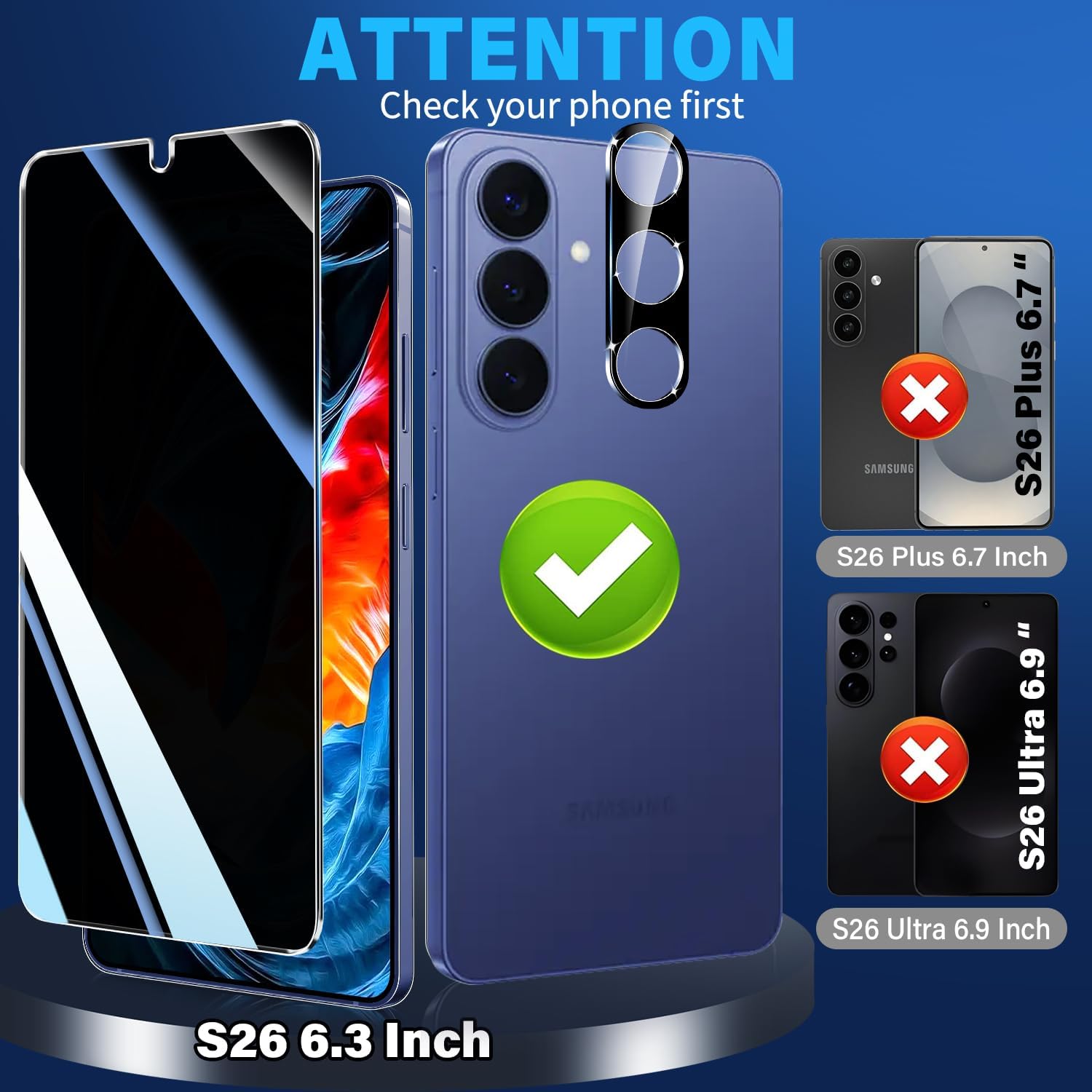 Thumbnail 6 de firtstnow 3-Pack Privacy Screen Protector + 2-Pack Camera Lens Protectors for Samsung Galaxy S26 (True 25° Anti-Spy, 9H+)