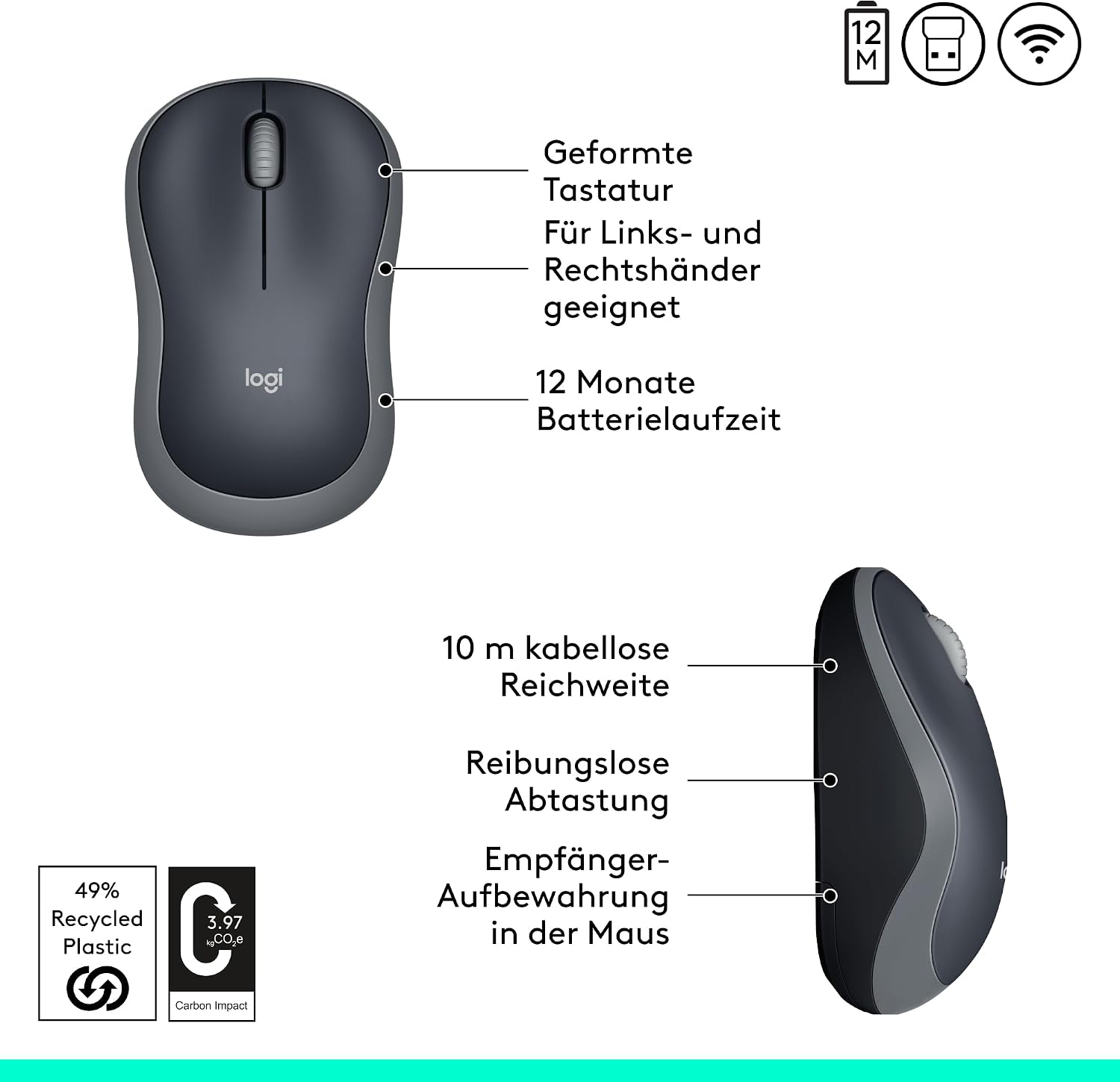 Detalle 2 de Logitech M185 Kabellose Maus – kompakt, zuverlässig und vielseitig einsetzbar