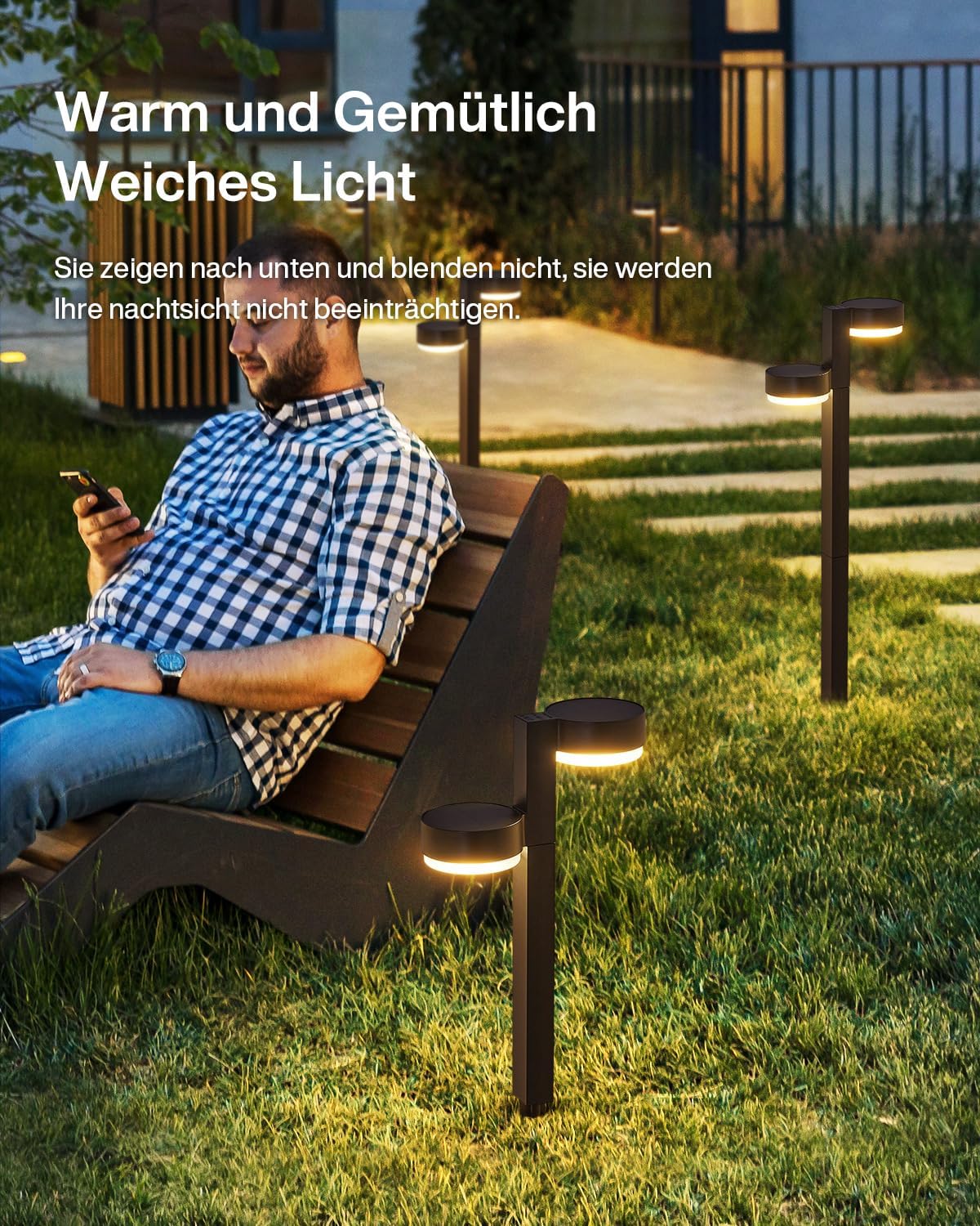 Detalle 2 de GEARLITE Solarlampen für Außen Garten 4er-Set mit 2 Lichtköpfen, 24 LED und Auto On/Off (IP65)
