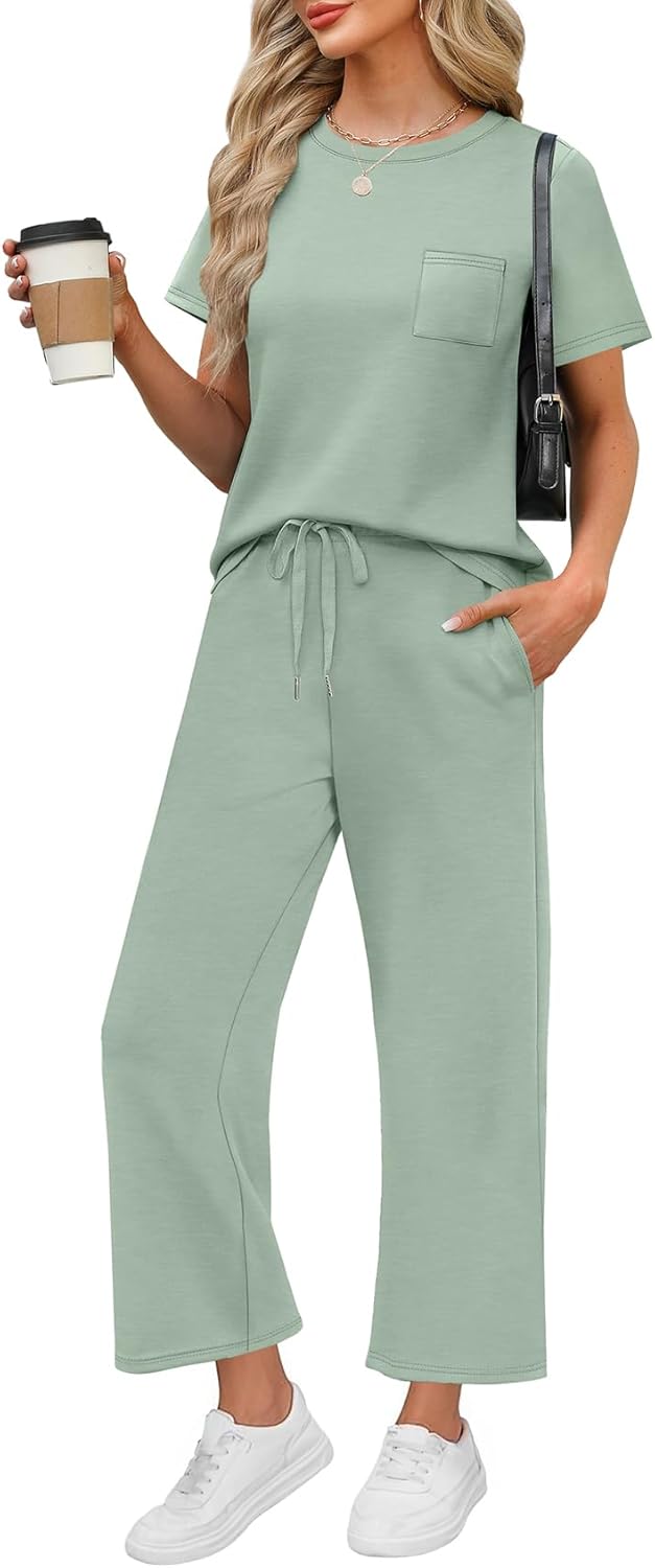 Thumbnail 6 de WIHOLL Women’s 2-Piece Casual Summer Lounge Set (Short Sleeve + Wide-Leg Crop Pants)