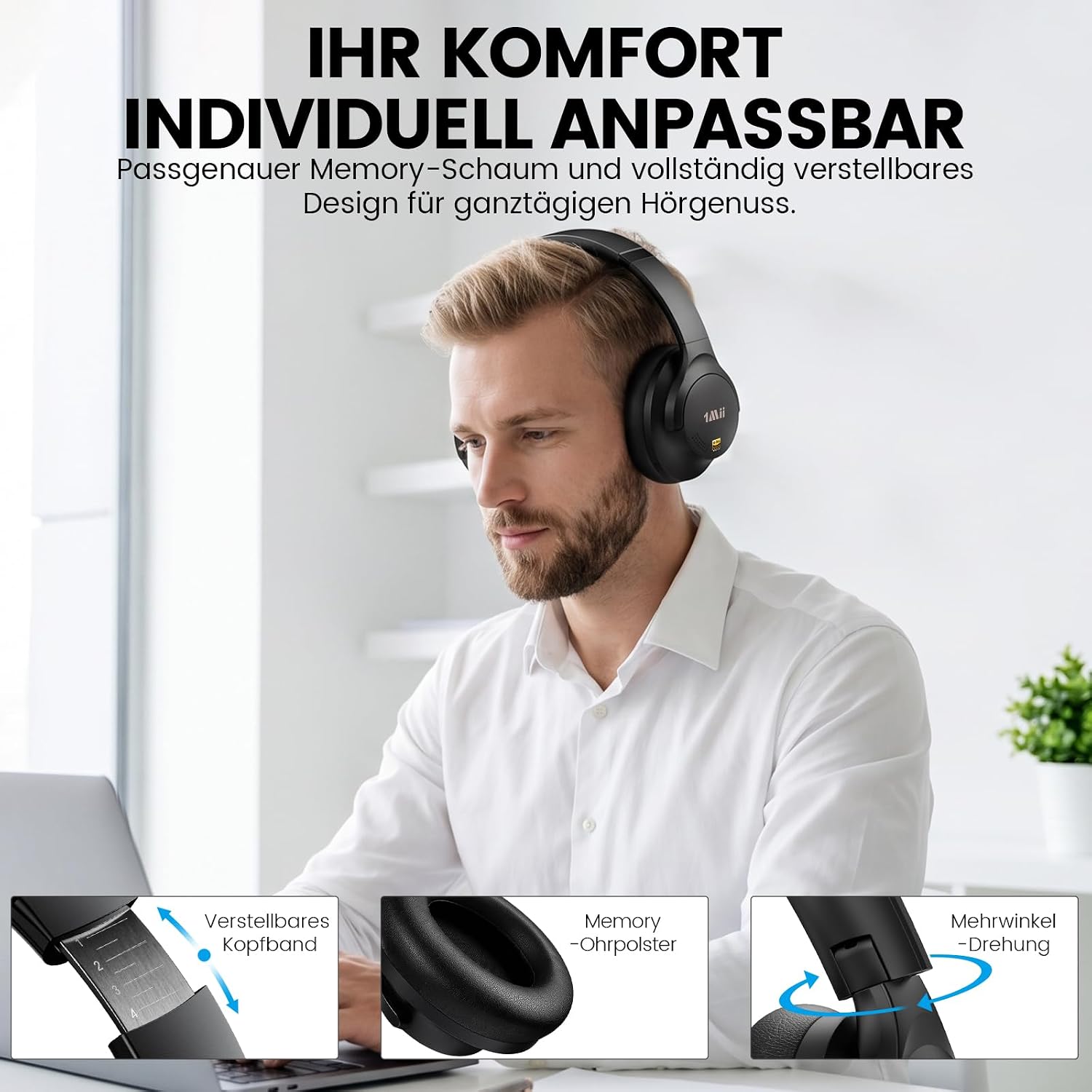Thumbnail 6 de 1Mii Y8+ Bluetooth-Kopfhörer mit ANC und 100 h Spielzeit
