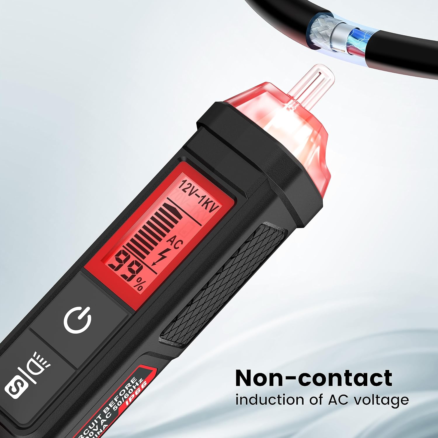 Detalle de KAIWEETS HT100S Voltage Tester: Dual-Range 12–1000V NCV Non-Contact Tester