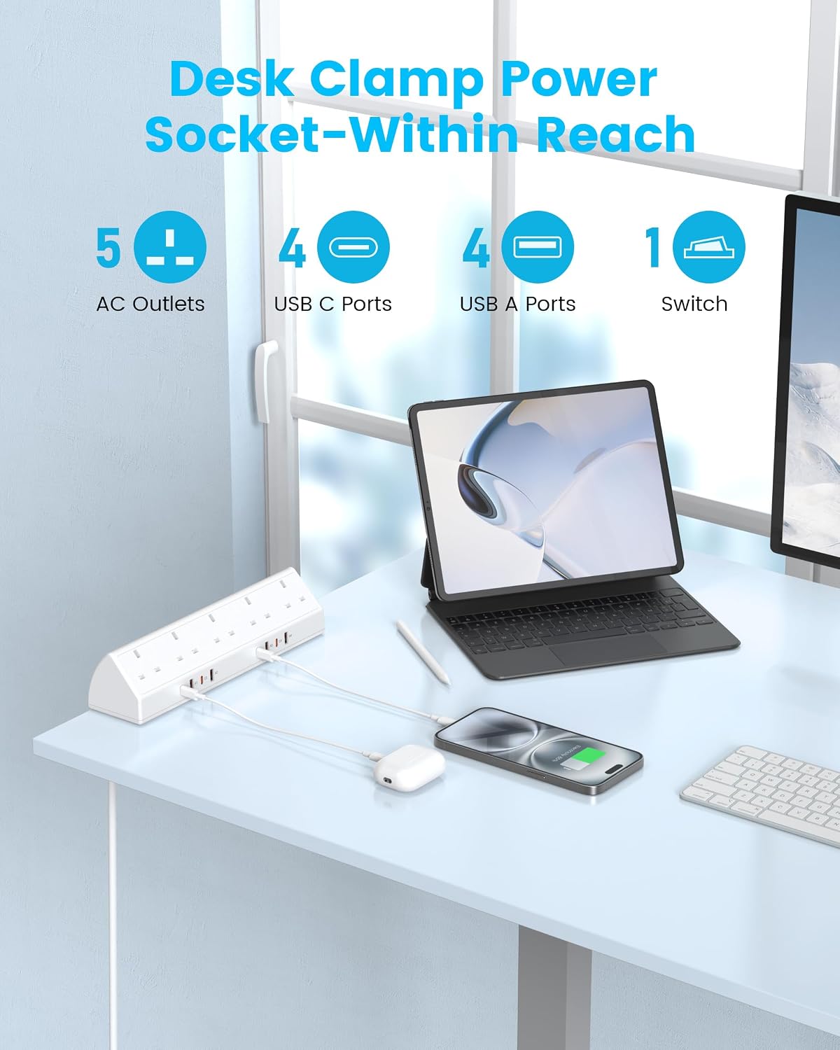 Detalle de Desk Clamp Power Socket USB C Slots – 65W Fast Charging Station