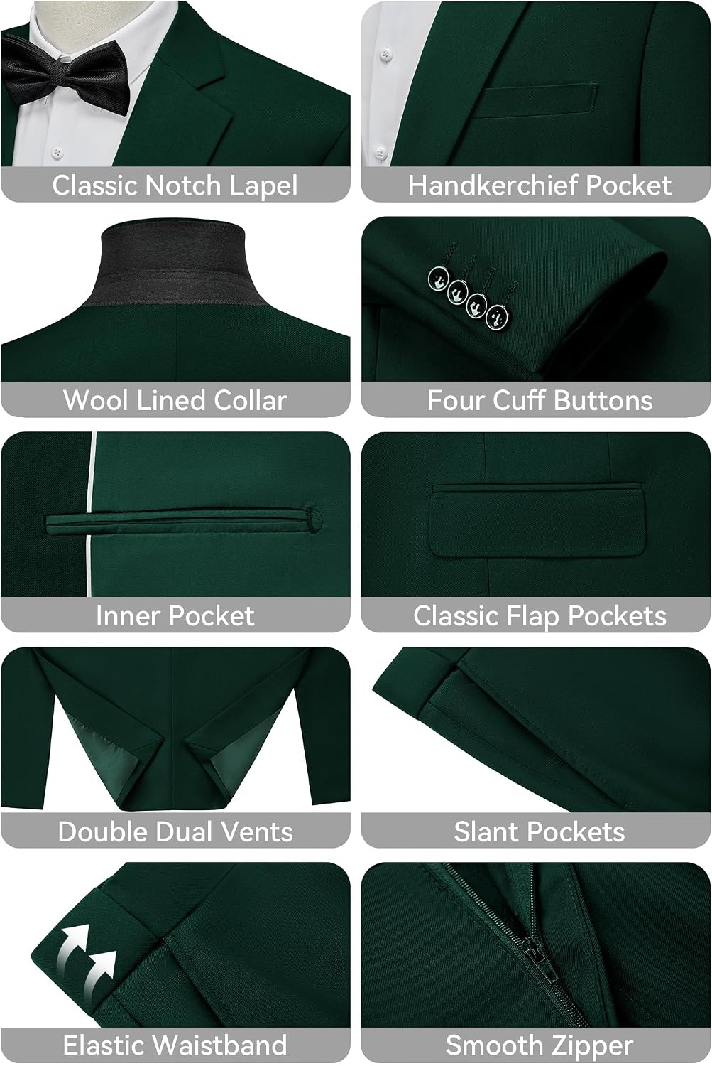 Detalle 1 de WEEN CHARM Men's Slim-Fit Two-Piece Suit with One-Button Blazer and Trousers