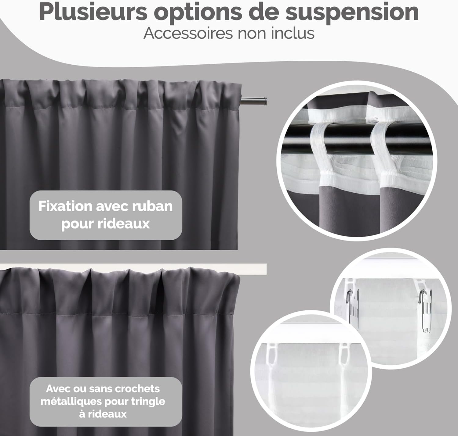 Thumbnail 2 de Lot de 2 rideaux occultants Blumtal à galon fronceur Oeko-TEX anthracite 245 x 140 cm