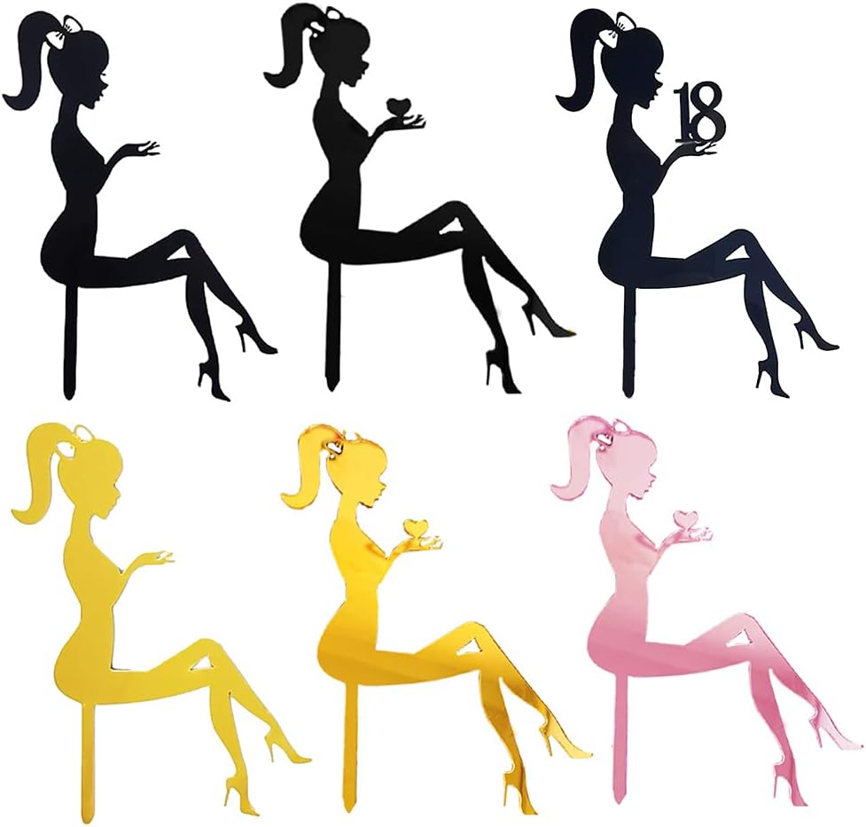 Detalle de Aabellay 12Pcs Happy Birthday Cake Topper – Lady Silhouette High Heels Acrylic Party Decor