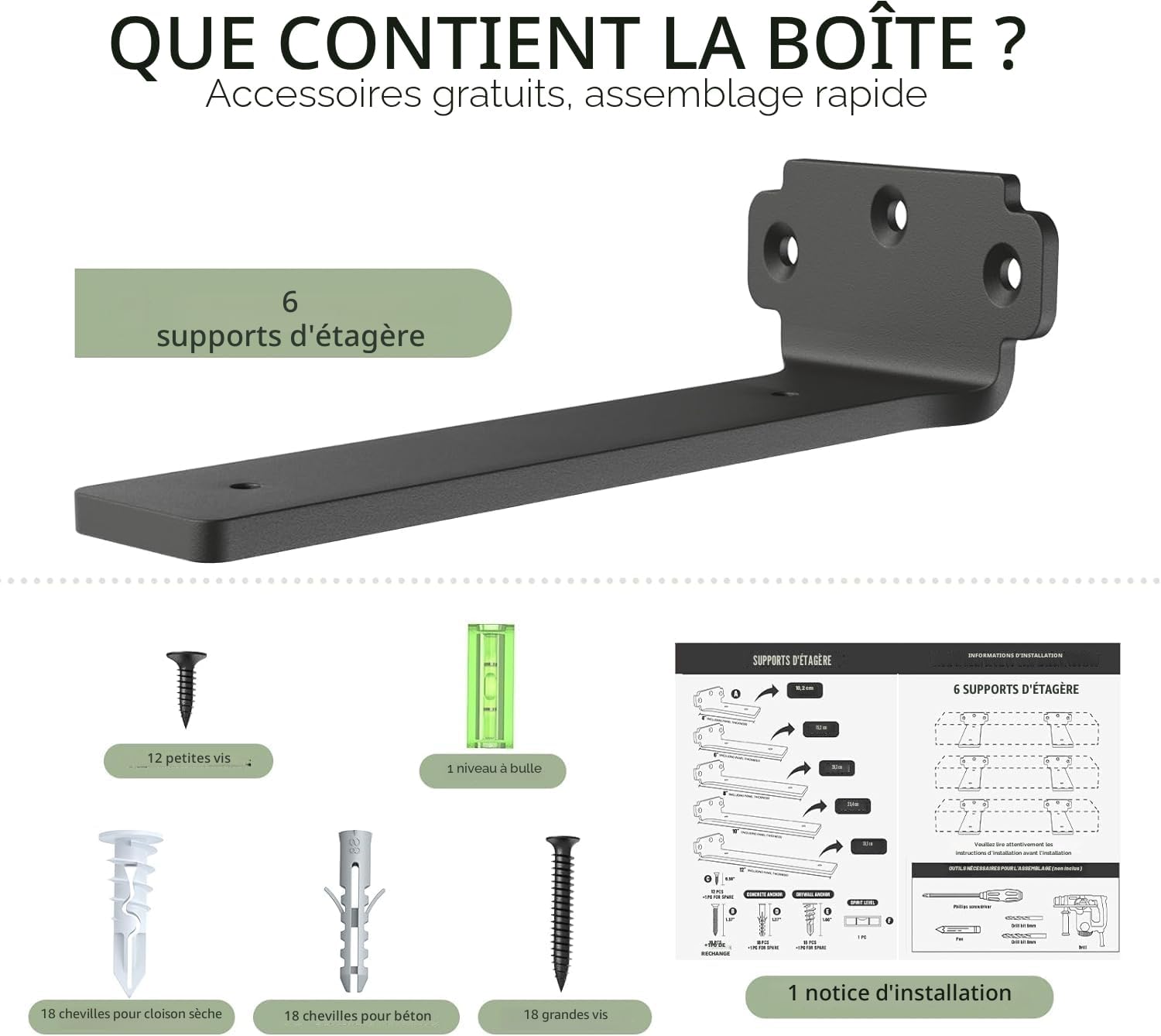 Thumbnail 5 de WELDUN Lot de 6 supports d’étagère flottants noirs (20 cm) avec capacité 75 kg