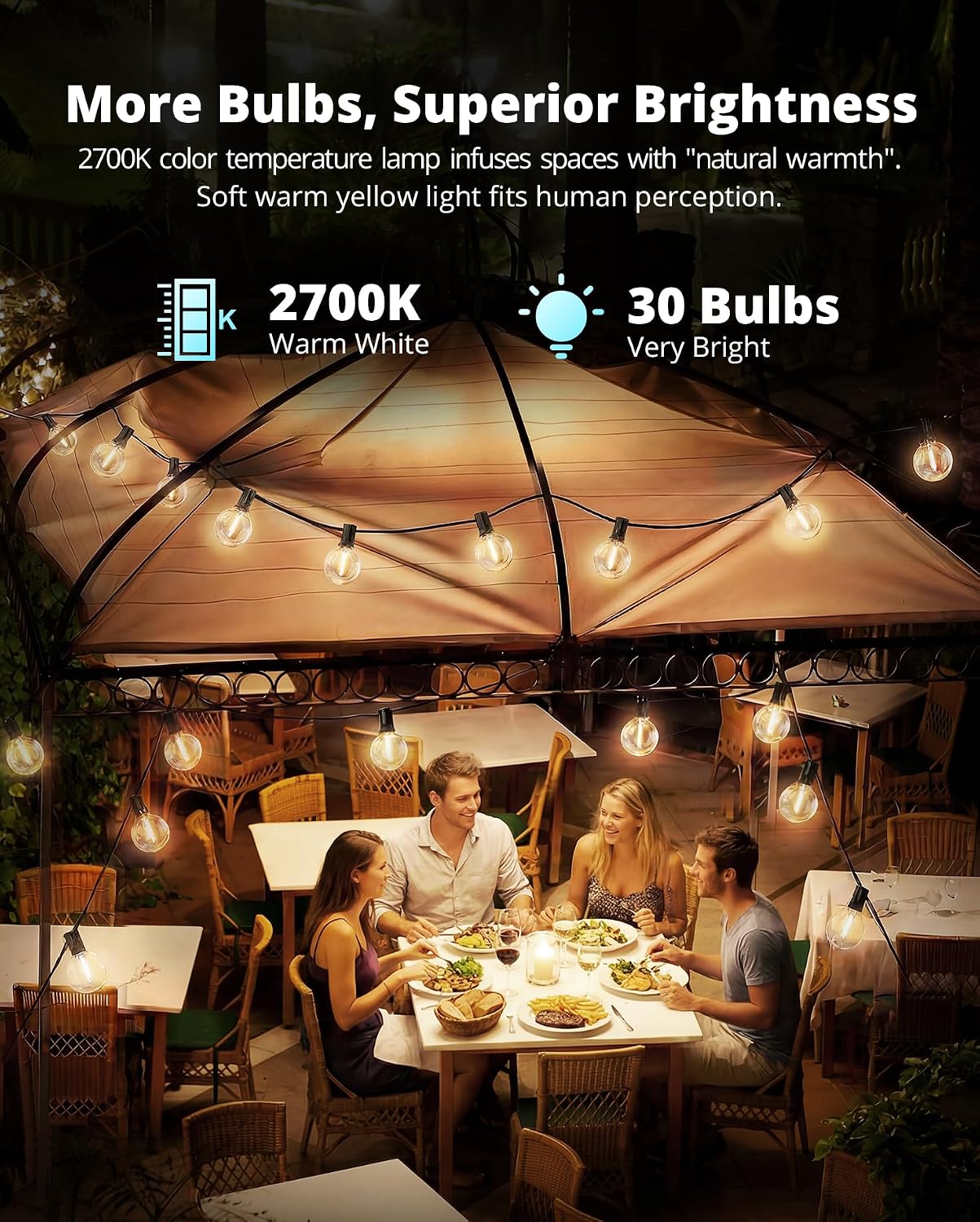 Detalle 2 de VIPARSPECTRA GLS-20J2P-E12-G40-28 60-Foot LED String Lights, IPX5, Dimmable