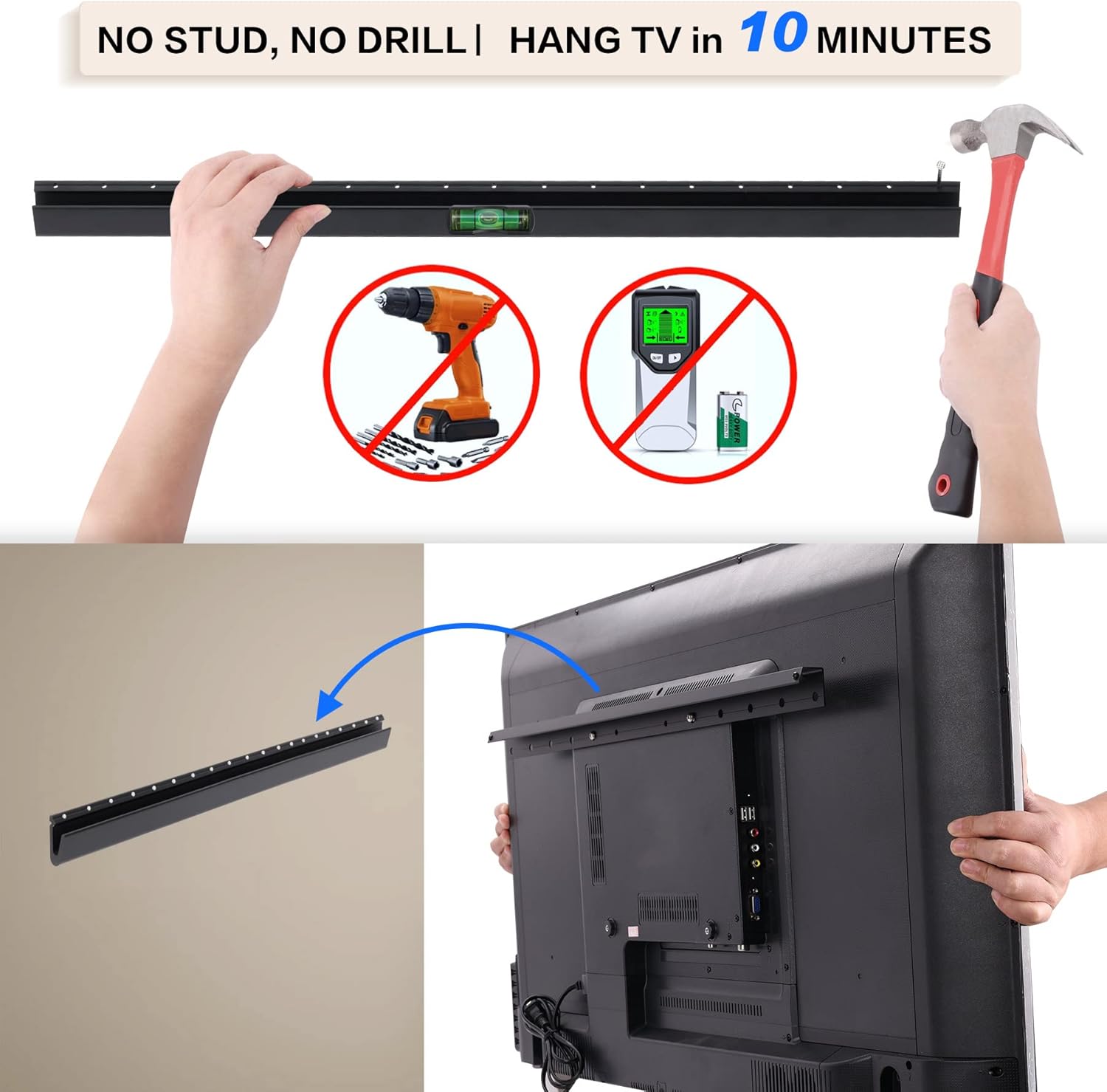 Thumbnail 1 de KAMIWI No Drill Drywall TV Mount (Studless) for 22–55 inch TVs up to 45kg