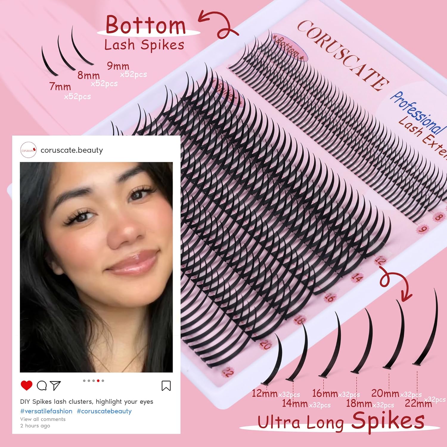 Detalle de CORUSCATE Lash Clusters with Spikes (Ultra Long 12–22mm) + Bottom Clusters 7–9mm