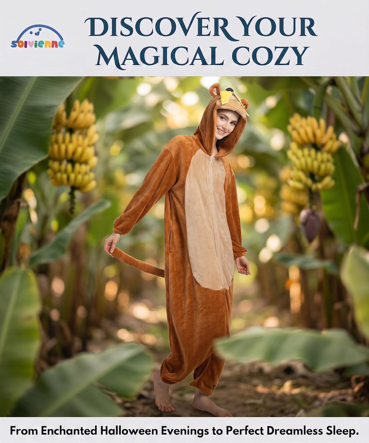 Detalle 2 de Solvienne Adult Onesie Halloween Costume, Plush Zip-Up Pajamas with Pockets
