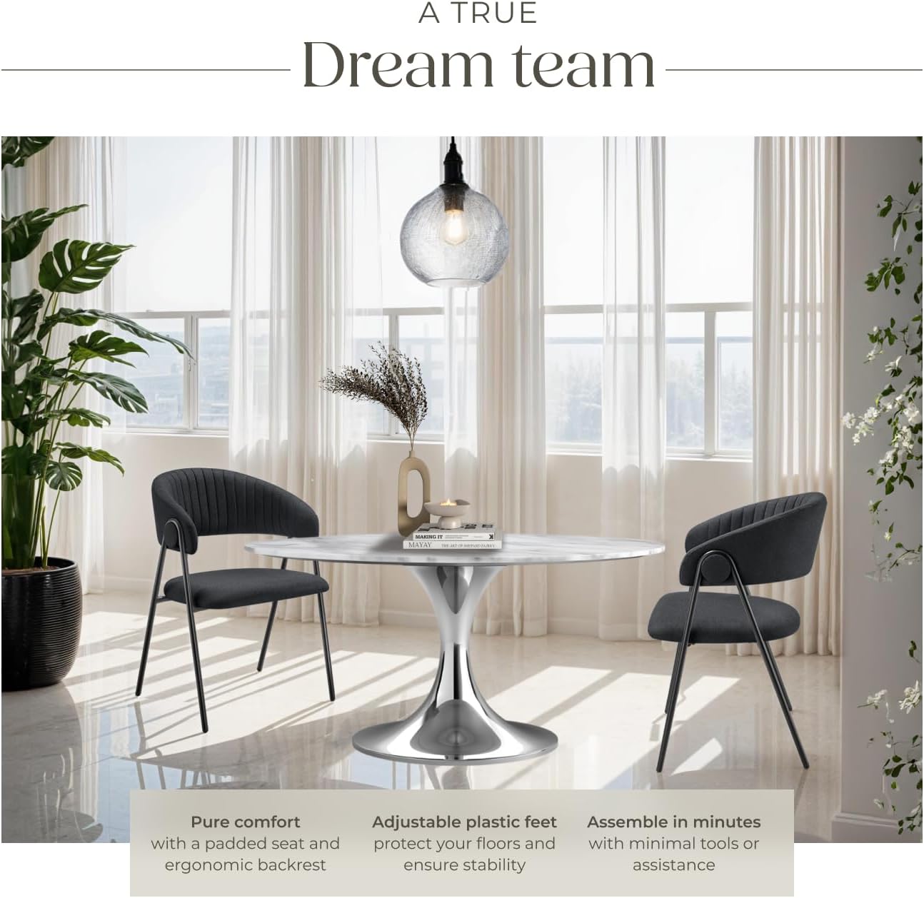Detalle 1 de tectake Bedano 405515 matstolar, 4-pack med quiltmönster och C-format ryggstöd