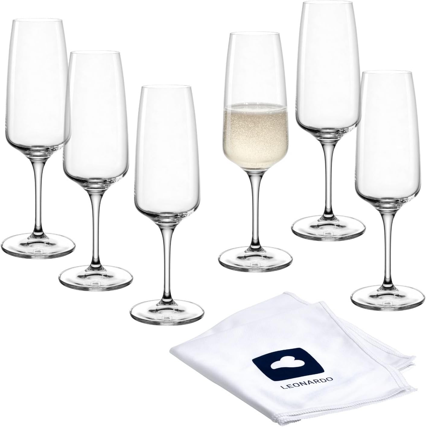 LEONARDO HOME Sektgläser CESTI (6er Set) inkl. Poliertuch – Spülmaschinenfest, Stoßfest und elegant