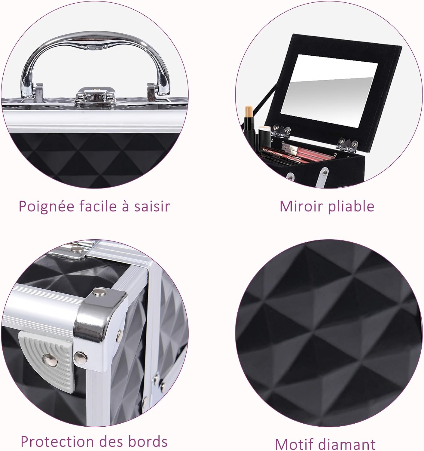 Thumbnail 3 de HOMCOM Mallette à Maquillage 3 Niveaux avec Miroir et Serrure – rangement robuste et pratique