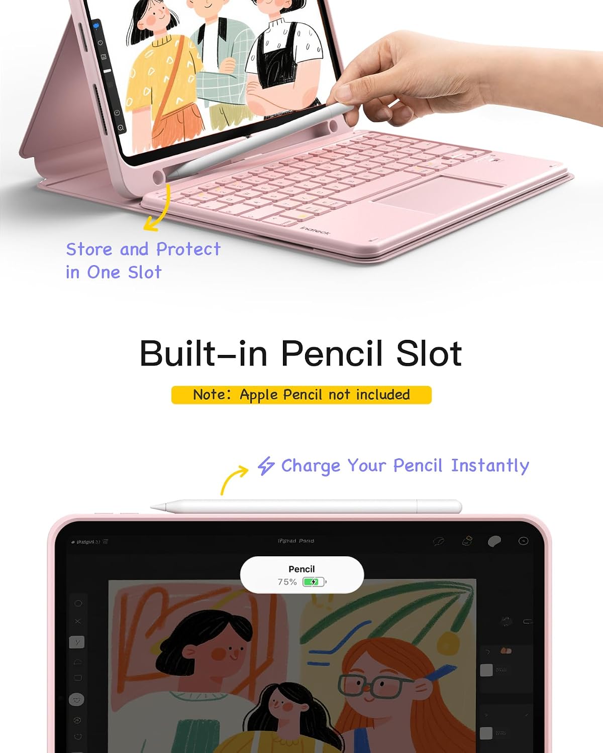 Thumbnail 6 de Inateck iPad 10th Generation Keyboard Case with Detachable Magnetic Keyboard & Trackpad (Pink)
