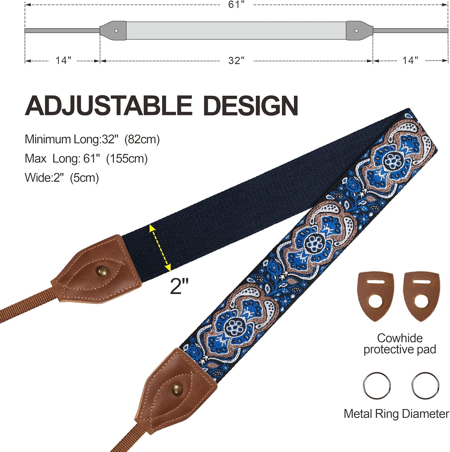 Detalle de Padwa Lifestyle 2" Wide Classic Crazy Horse Art Cowhide Head Camera Strap