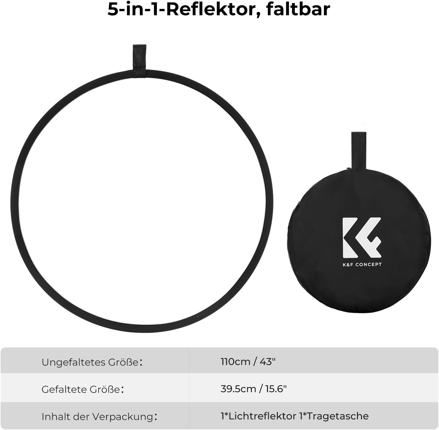 Detalle 2 de K&F CONCEPT Reflektor Fotografie 110 cm 5-in-1