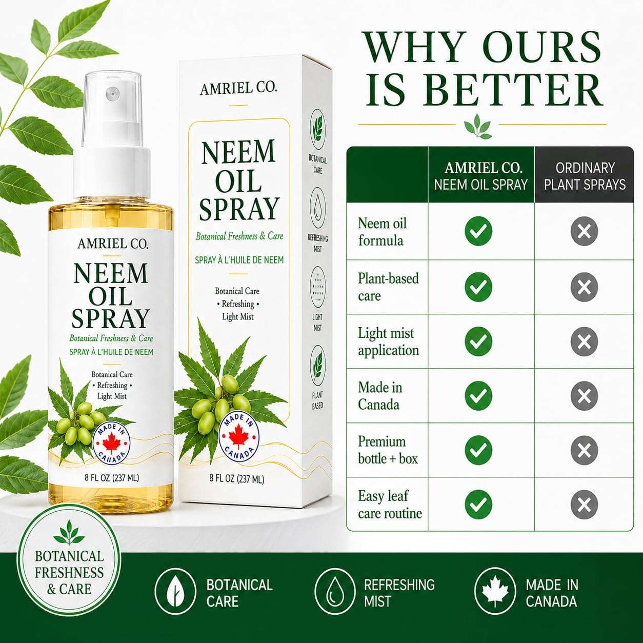 Detalle de Amriel Co Neem Oil Spray, 8 fl oz (237ml), Cold-Pressed and Multipurpose