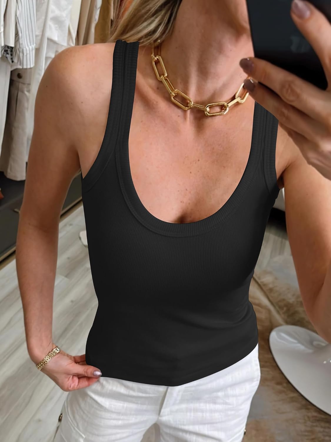 Thumbnail 6 de ANRABESS Women’s Sleeveless Scoop Neck Tank Top (Ribbed, Fitted Summer Basic)