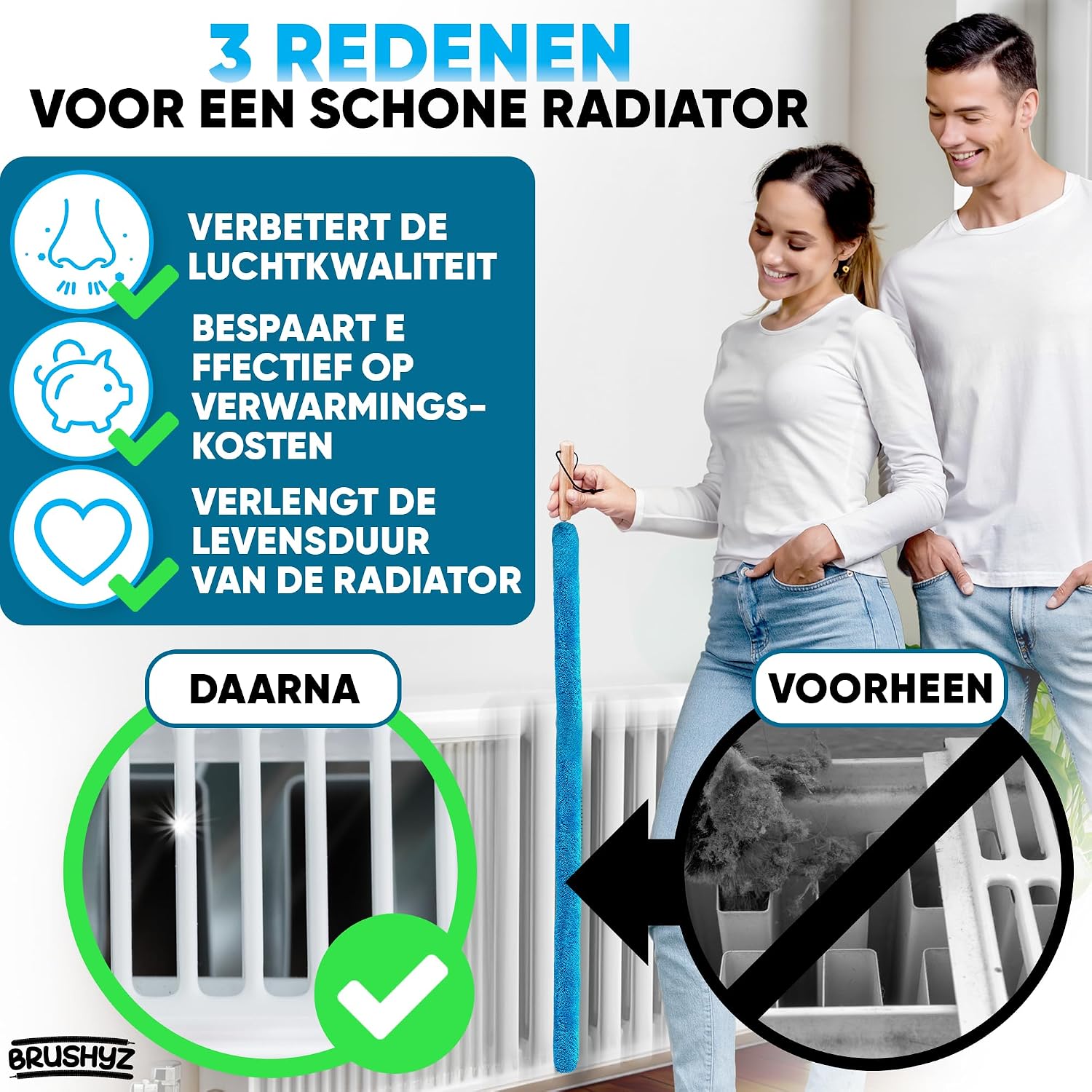 Thumbnail 2 de BRUSHYZ BRU-001 radiatorborstel 115 cm, flexibel met wasbare hoes