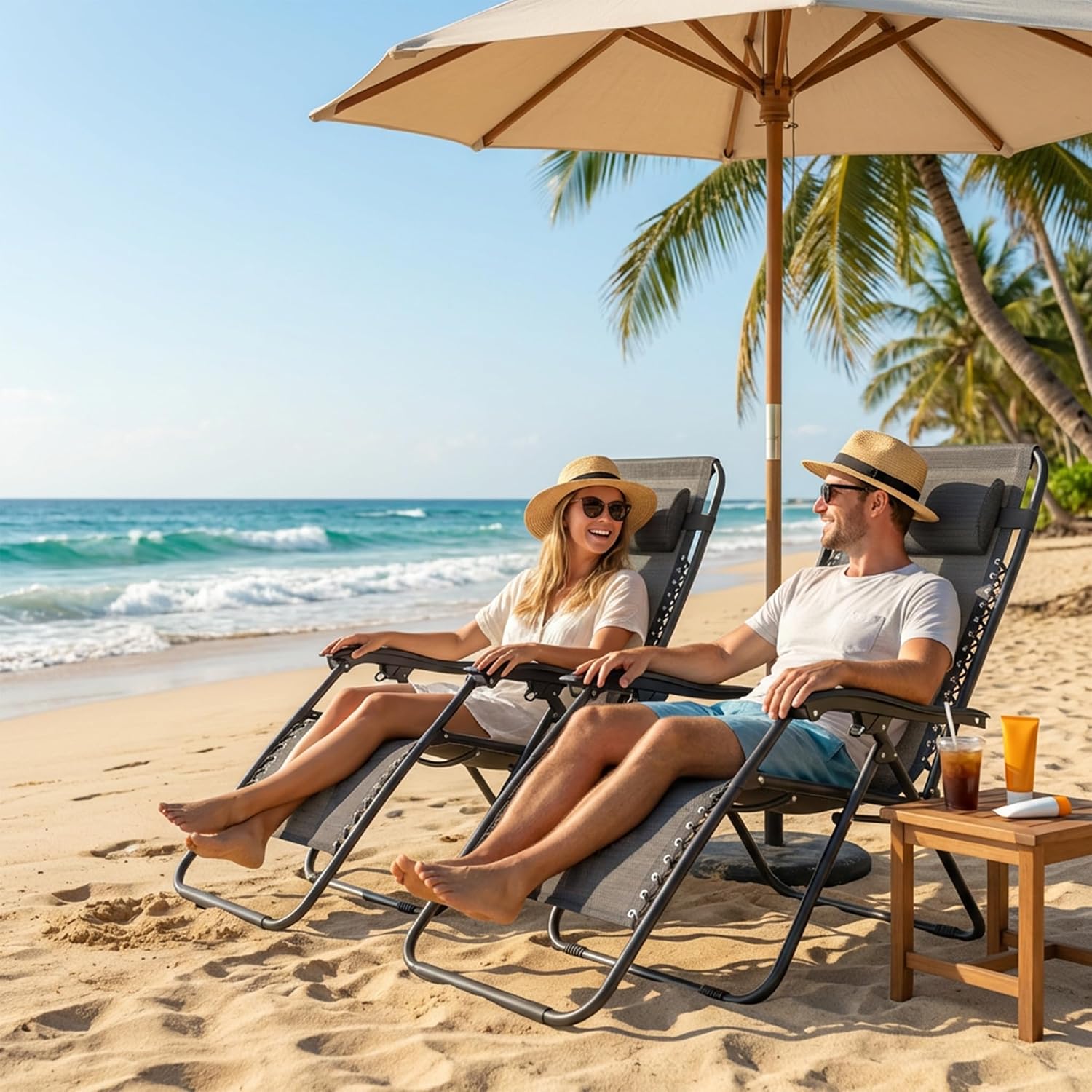 Detalle 2 de UISEBRT RHX-(HW02932GB-V) Folding Deck Chairs, Set of 2, 64 cm Wide