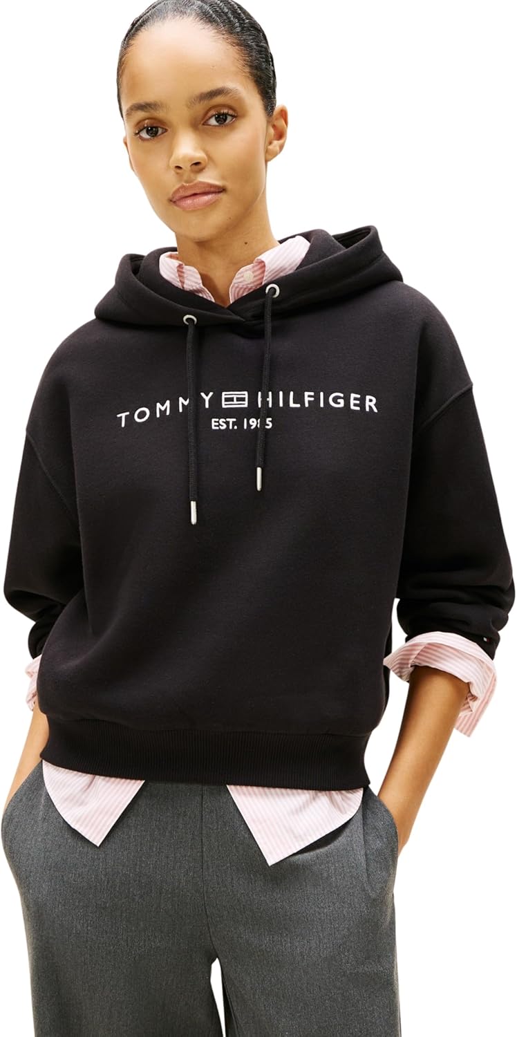 Detalle de Tommy Hilfiger Corp Logo Mdrn Hoodie Ww0ww47832: felpa con cappuccio da donna
