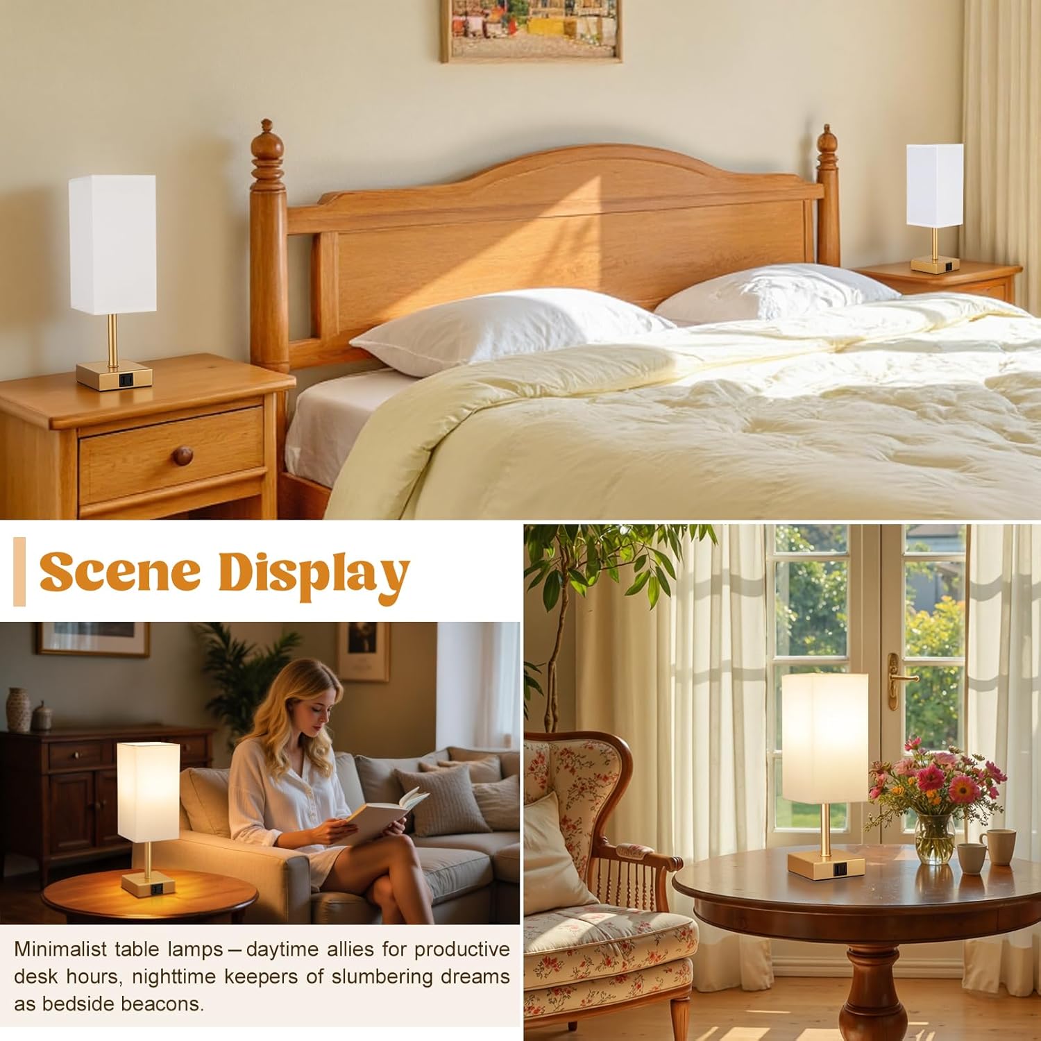 Thumbnail 5 de Aooshine Gold Touch Lamp with USB-C + USB-A Charging Ports and White Linen Shade