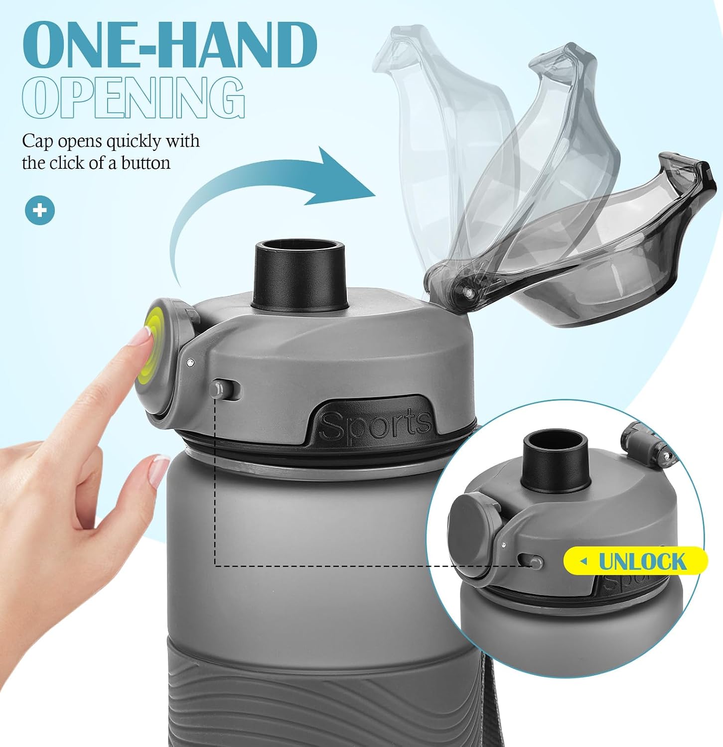 Detalle de CodiCile Water Bottle 1L – BPA Free Leak-Proof Sports Bottle (Dark Gray)