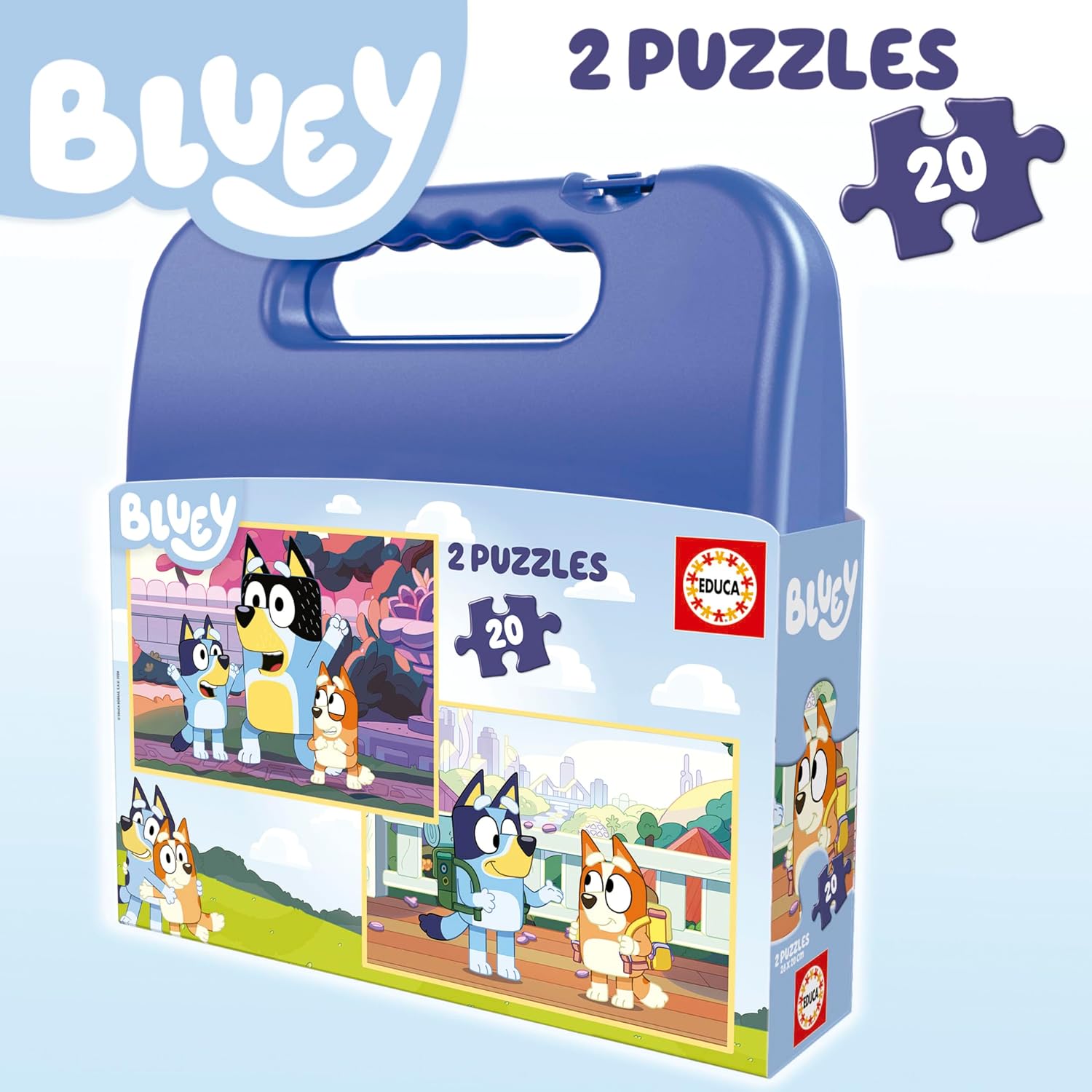 Detalle 2 de Educa Bluey Kinderpuzzle Set (2 × 20 Teile) im Plastikkoffer für Kinder ab 4 Jahren