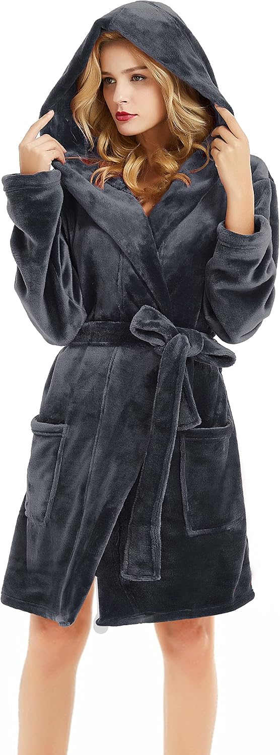 Detalle 2 de U2SKIIN Damen-Bademantel mit Kapuze kurz – Flauschig, warm und bequem