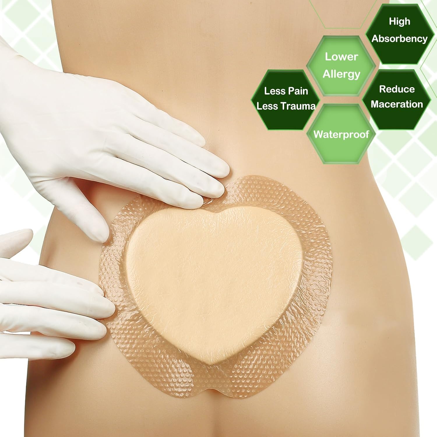 Detalle 2 de NeuHeils Sacrum Silicone Foam Dressing (7''x7''), Gentle Border, 5-Pack — for sacral pressure ulcers