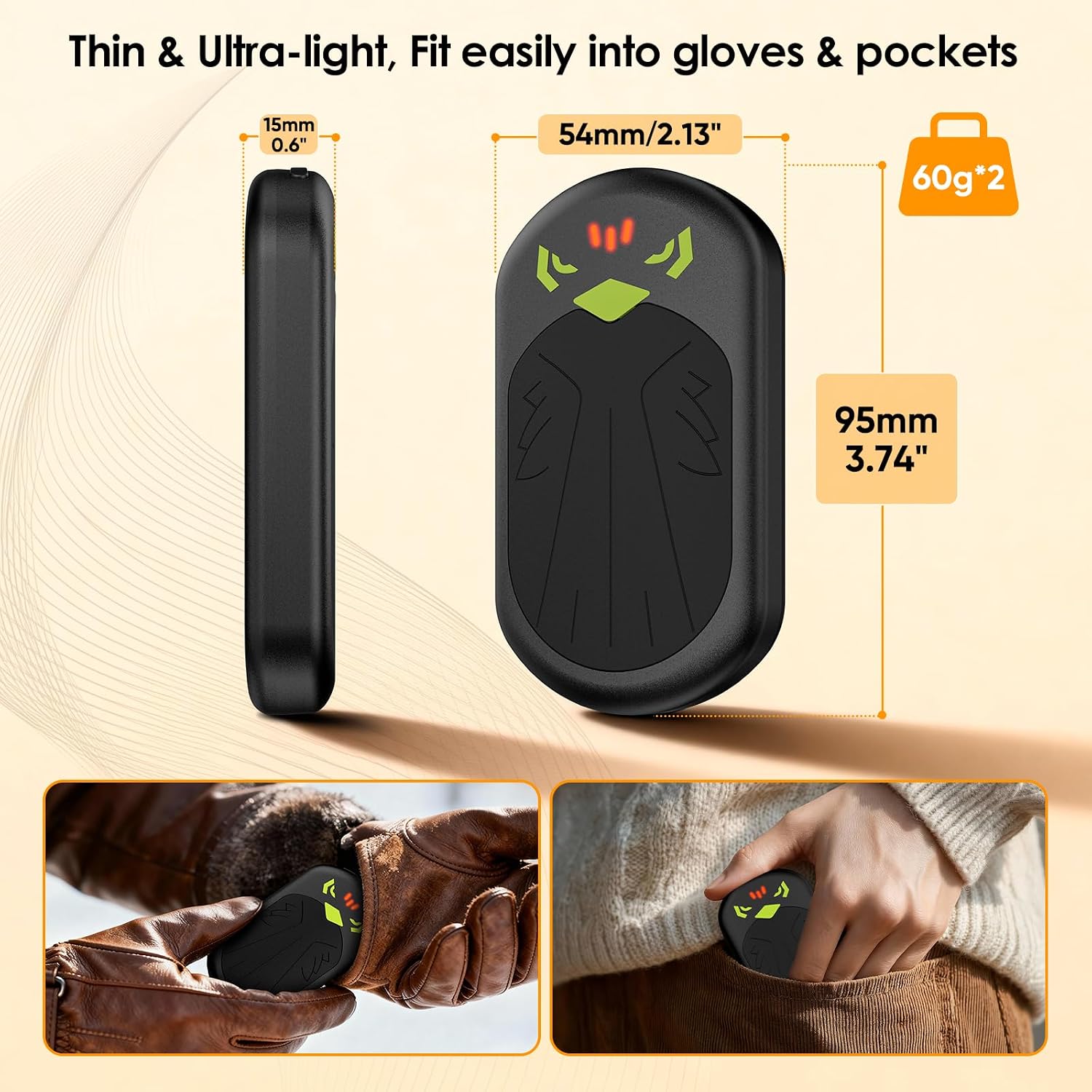 Detalle 2 de Ropelux Hand Warmers 2-Pack (6400mAh Rechargeable) with 3 Heat Settings
