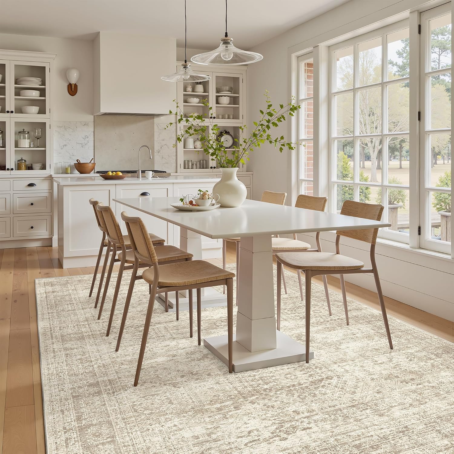 Thumbnail 6 de Soalmost 5x7 Beige Area Rug — Low-Pile, Pet-Friendly, Washable