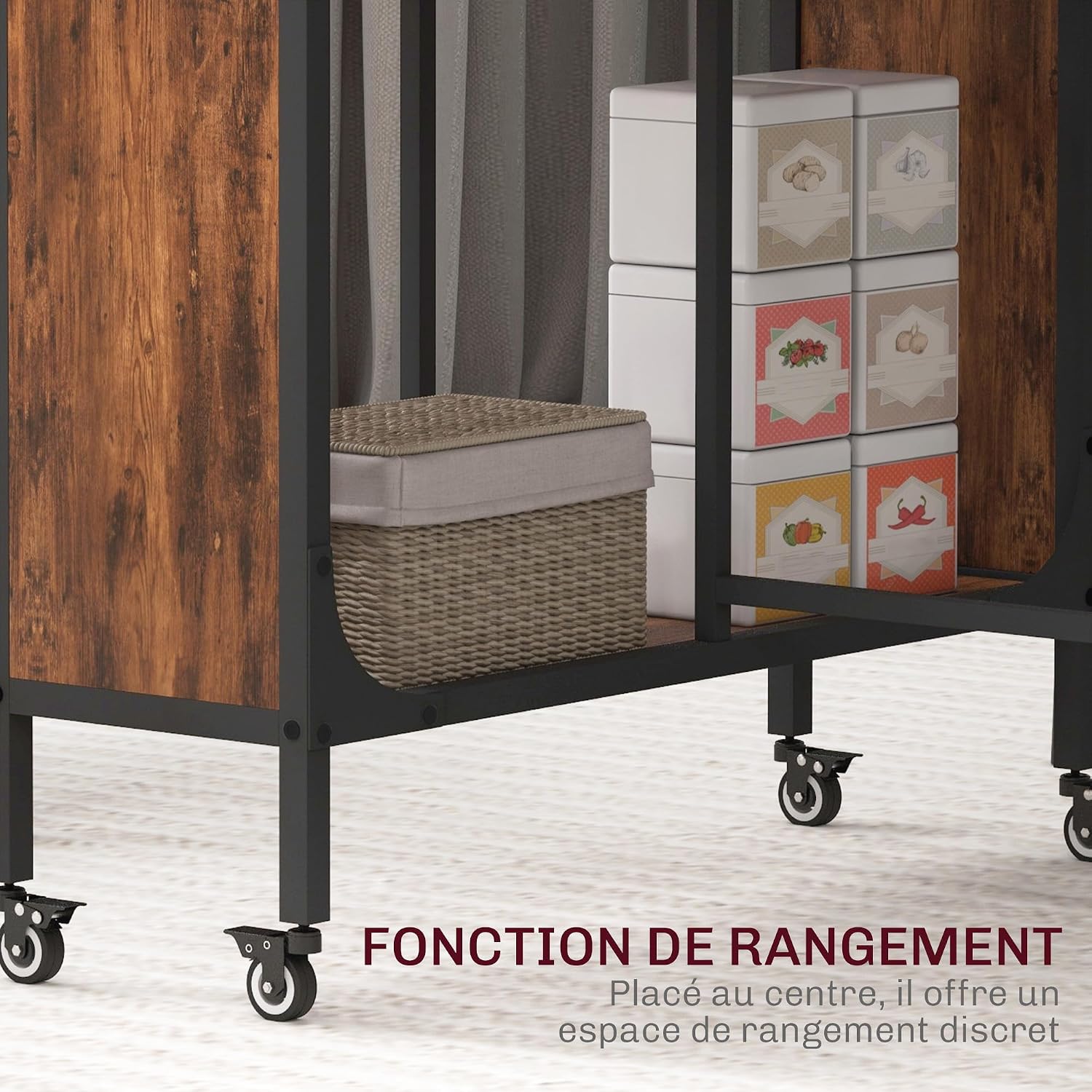 Detalle de HOMCOM table à manger pliante sur roulettes jusqu’à 6 personnes (130 x 80 x 74 cm), avec 2 abattants et étagère intégrée