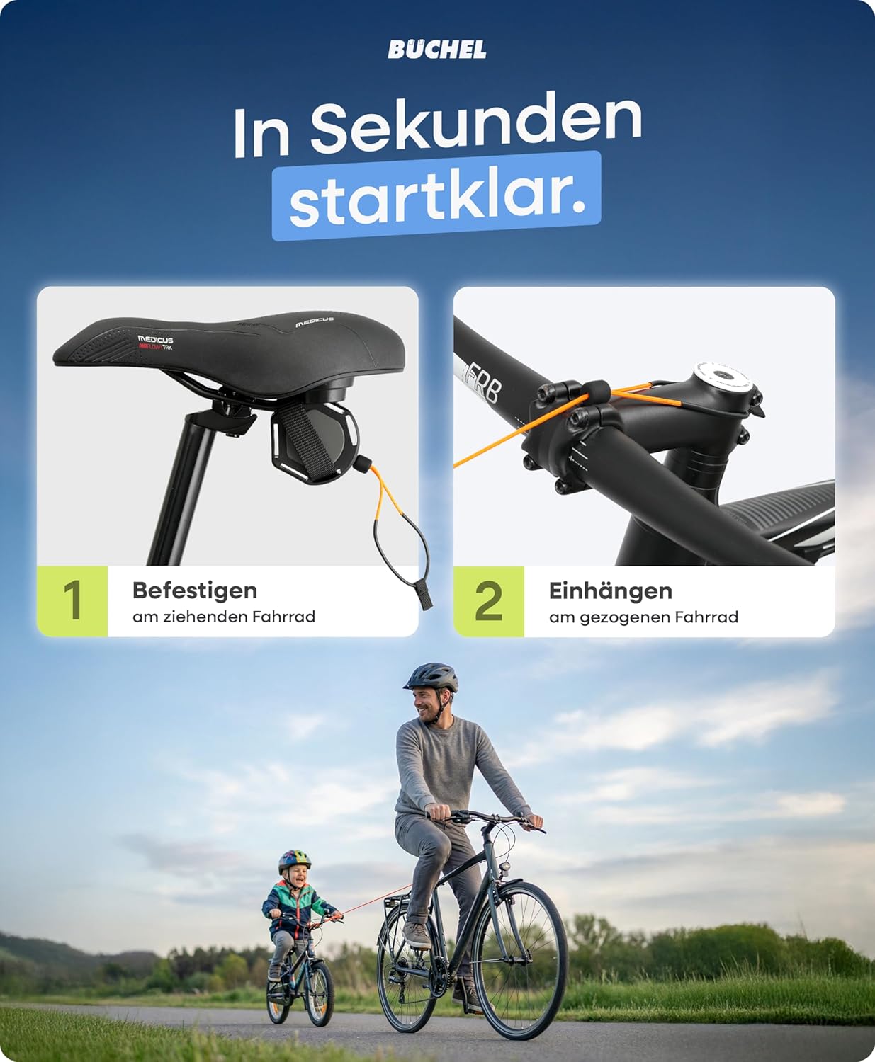 Thumbnail 3 de Büchel Fahrrad-Abschleppseil bis 120 kg, 2,20 m für Kinderfahrräder mit Pull-Tab