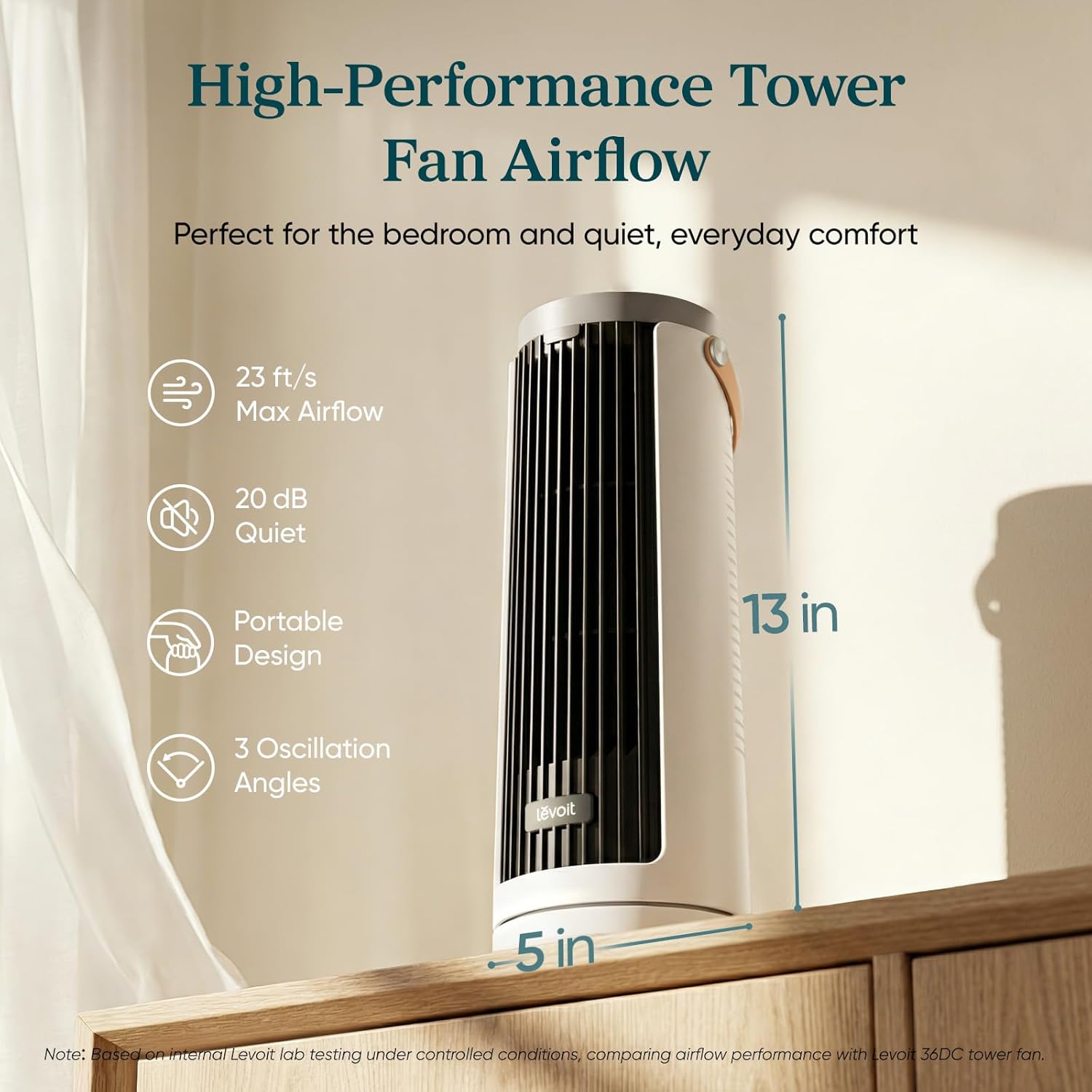 Thumbnail 1 de LEVOIT Tower Fan for Bedroom — Quiet 20dB DC Motor Bladeless Tower with 5 Speeds, 12H Timer, Remote
