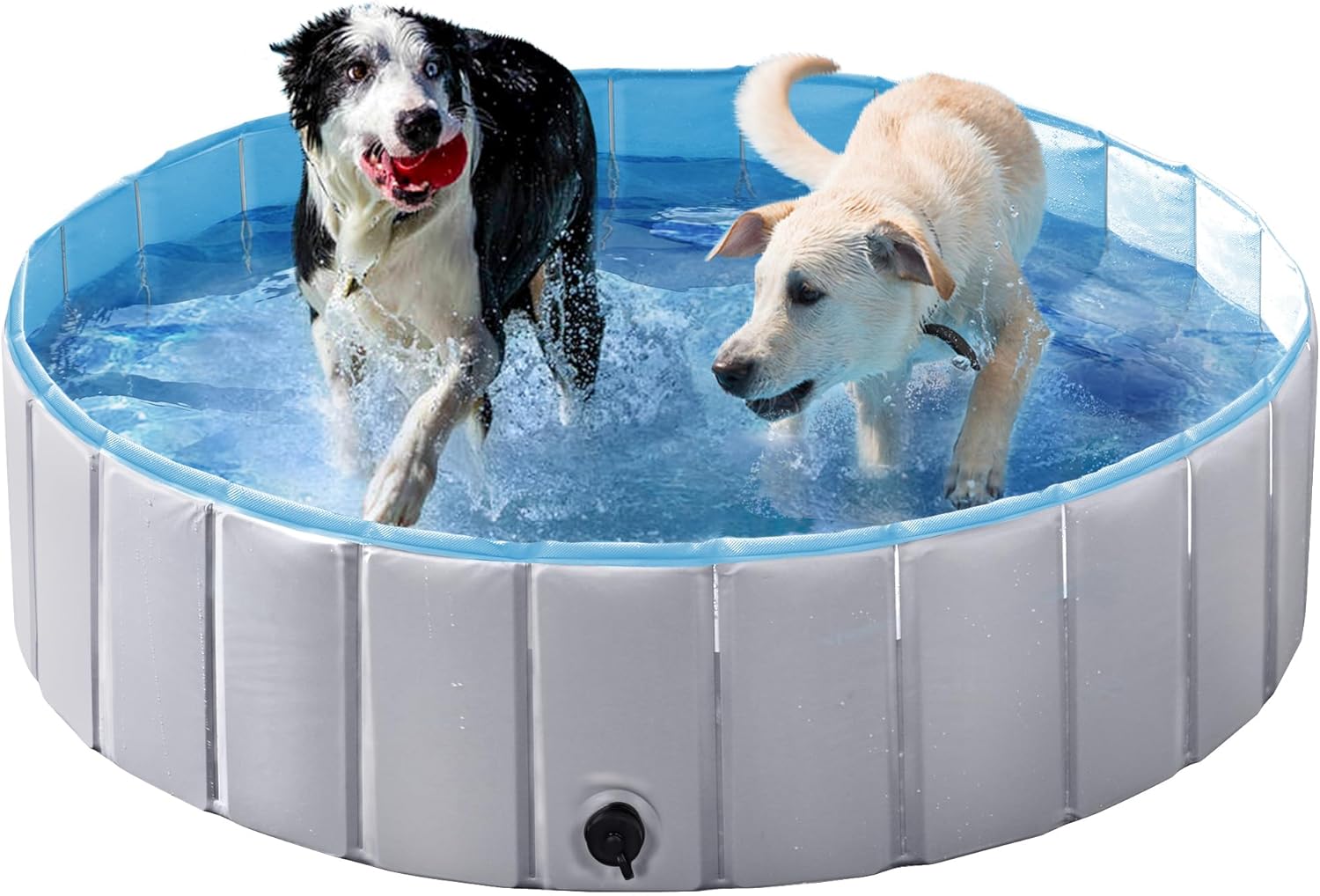 Detalle de Yaheetech Hundepool faltbar 120 x 30 cm – Anti-Rutsch-Pool für Hunde mit Ablassventil, Badebürste und Reparaturflicken
