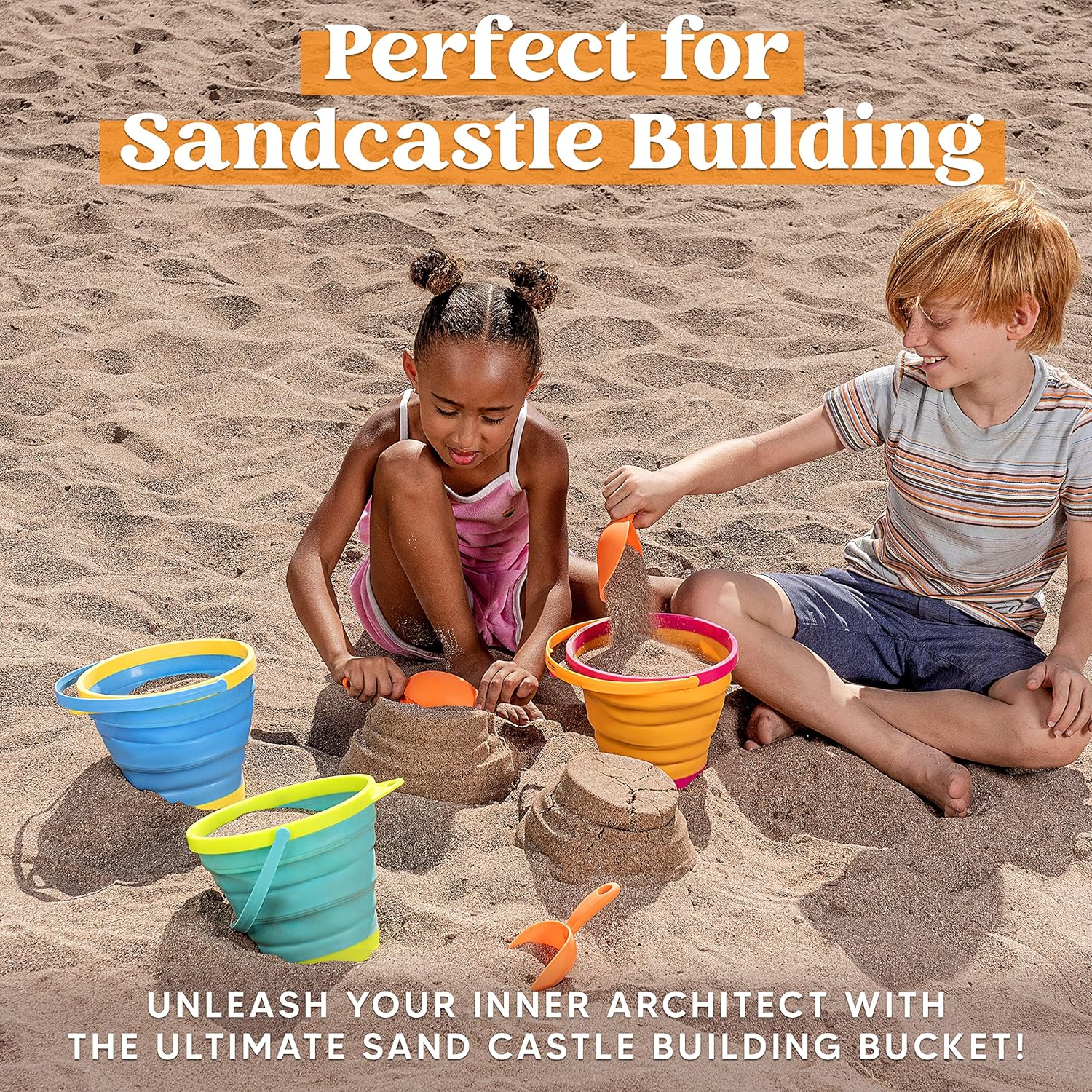 Thumbnail 1 de JOYIN 3er-Set faltbare Eimer mit Schaufeln (inkl. Netztasche) – Strand- & Sandkasten-Spielzeug