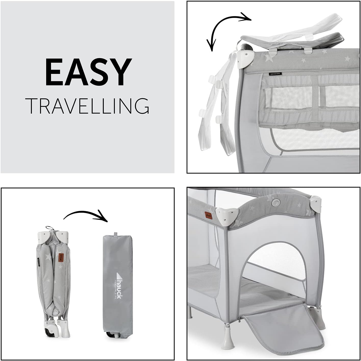 Detalle 2 de hauck Sleep N Play Center, Stars: Travel Cot Set with Changing Mat and Hatch