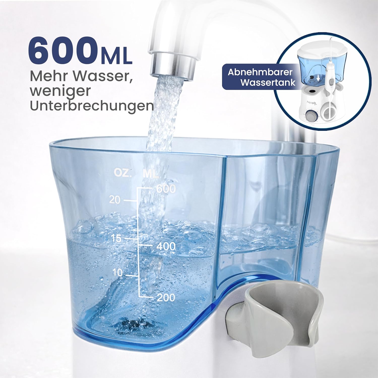Detalle 2 de Aquapik PRO Munddusche mit Precision Pulse Technologie – gründliche Plaque-Entfernung, 8 Aufsätze, 10 Modi