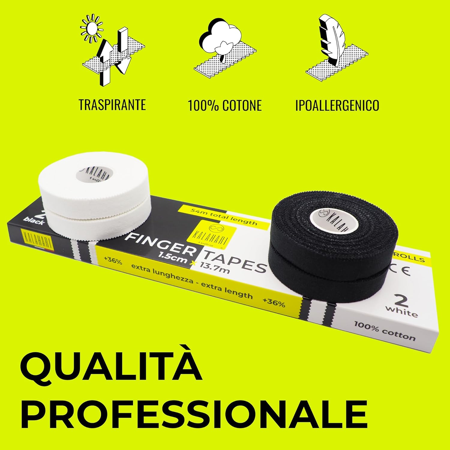 Thumbnail 3 de KALAHARI Nastro Dita extra Lungo – Set 4 rotoli bianco e nero, 1,5 cm x 13,7 m