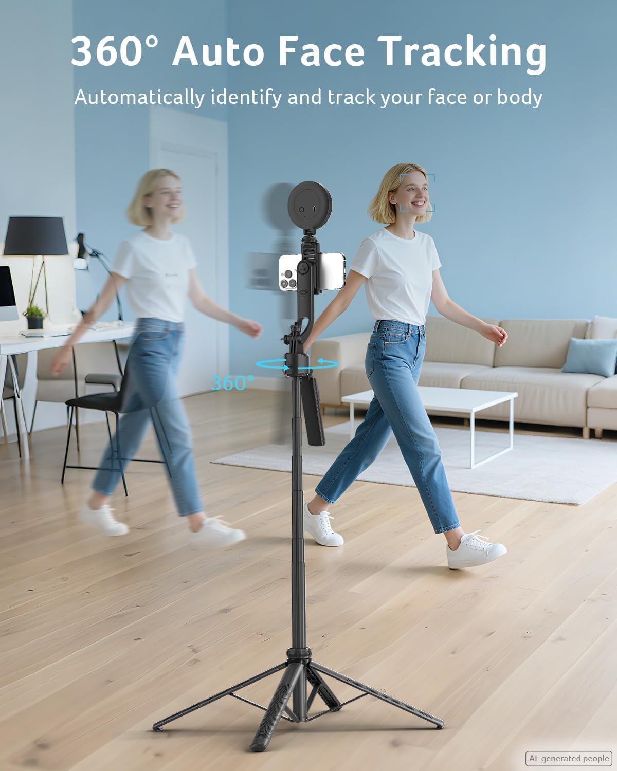 Thumbnail 1 de Acer Gadget Auto Face Tracking Tripod Selfie Stick (64.4 in) with Light & Remote for iPhone, Cell Phones, Android, and Cameras