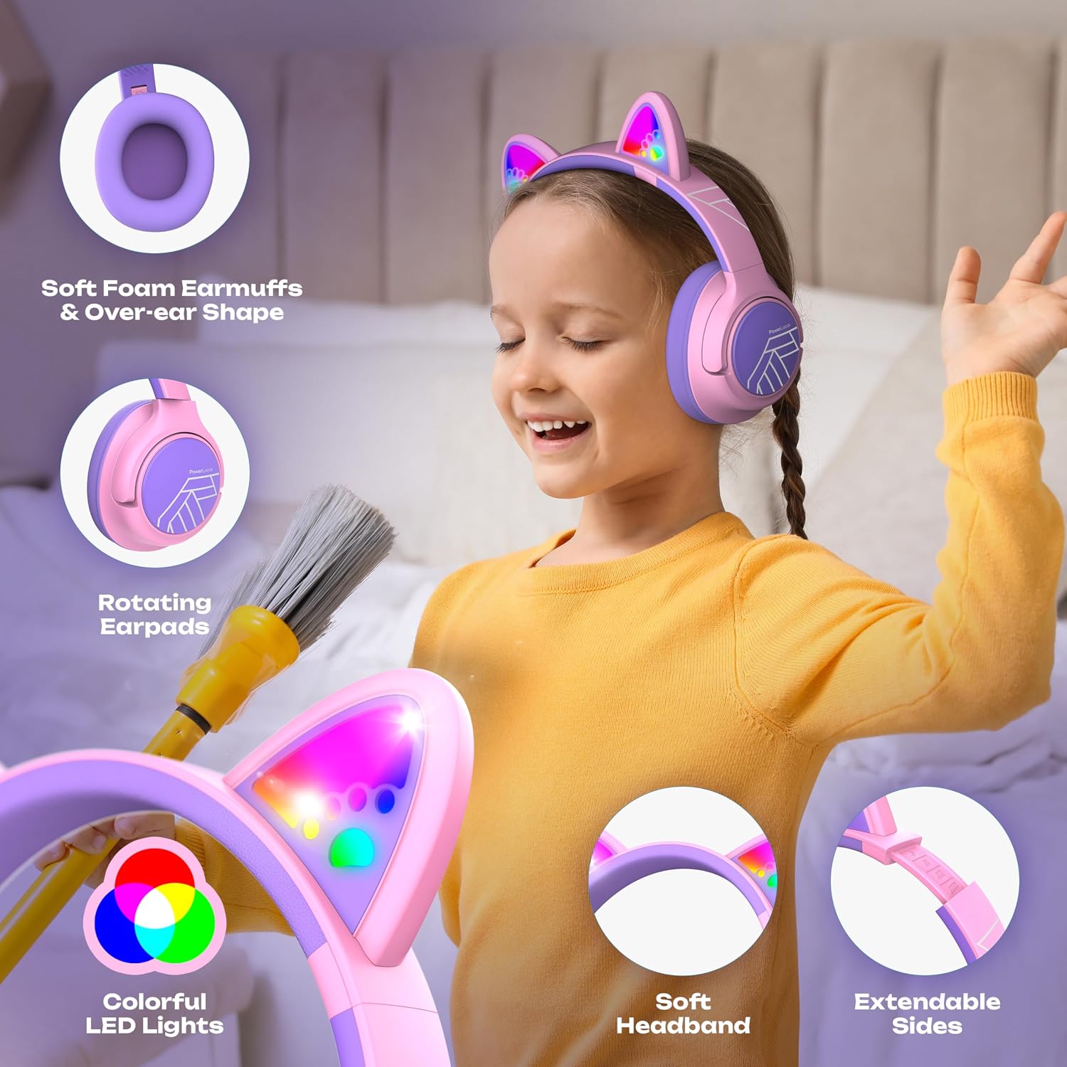 Thumbnail 4 de PowerLocus Auriculares Bluetooth para Niños con Luces LED