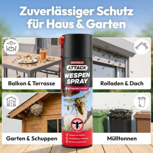 Detalle 2 de GEROBUG Wespen Aerosol Spray 500 ml – Hocheffektives Anti-Wespenmittel für Balkon und Terrasse