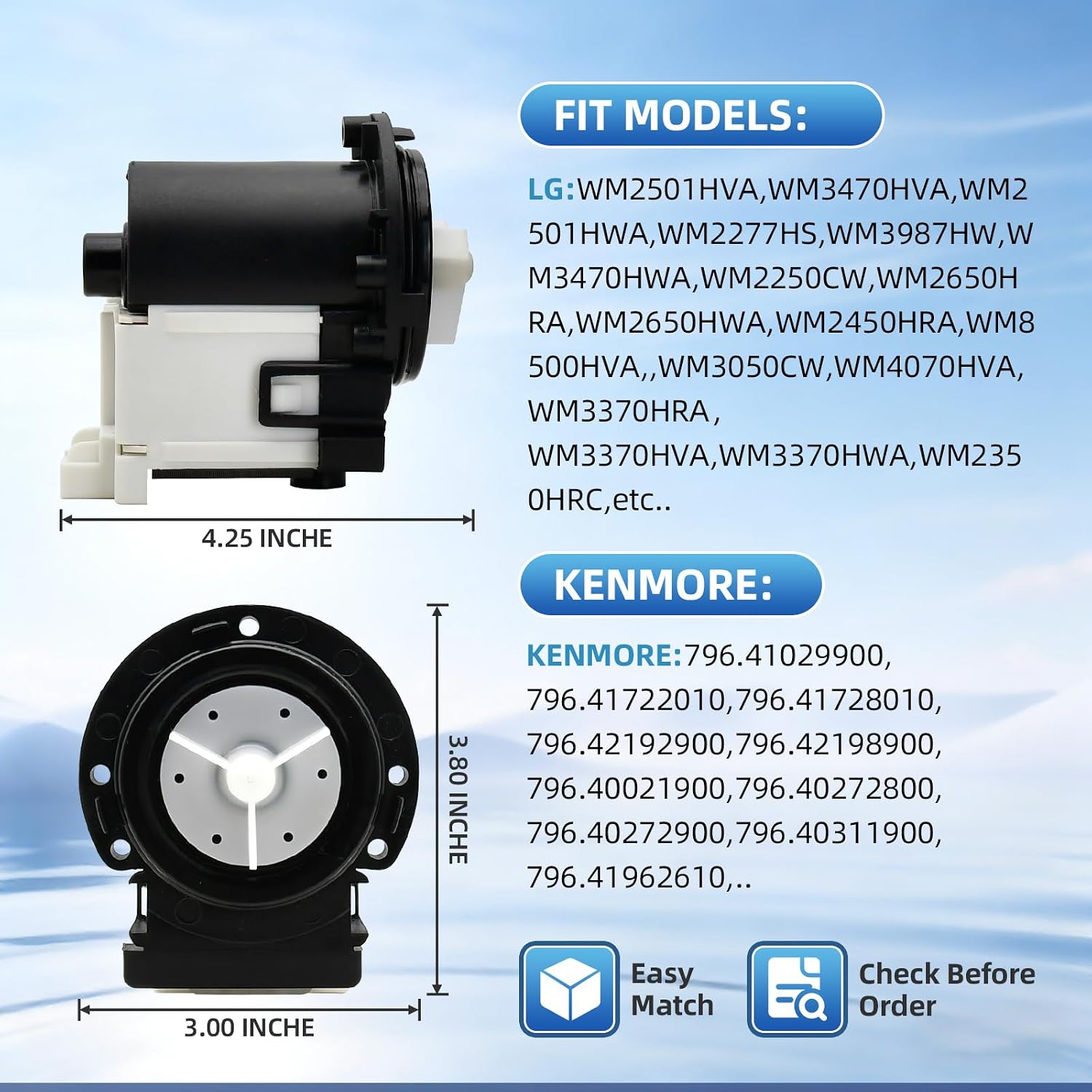 Thumbnail 6 de PRFCTTY 4681EA2001T Washer Drain Pump for LG & Kenmore, 45 L/min
