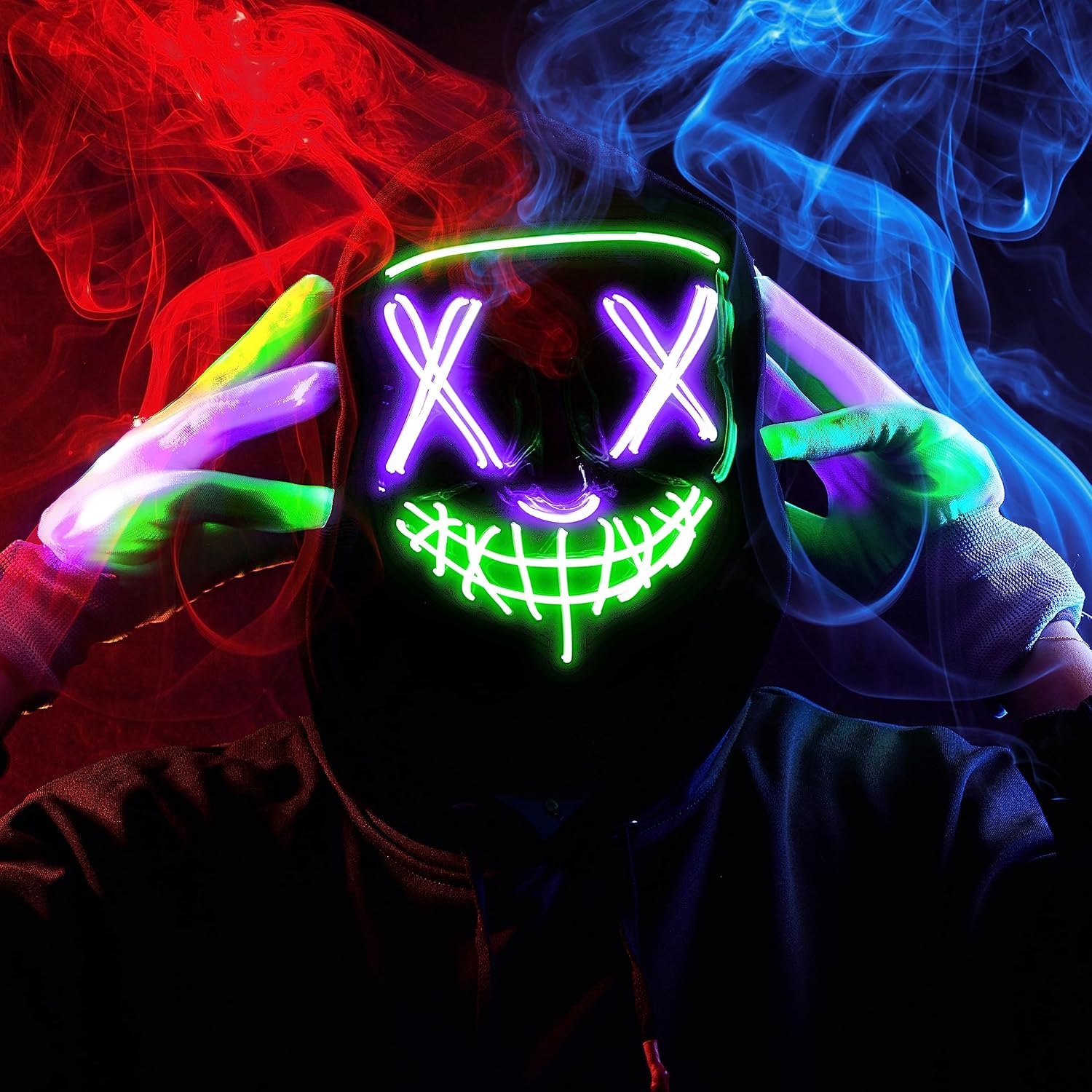 Thumbnail 4 de JOYIN LED Halloween Mask and Gloves, Green and Purple, 3 Flashing Modes