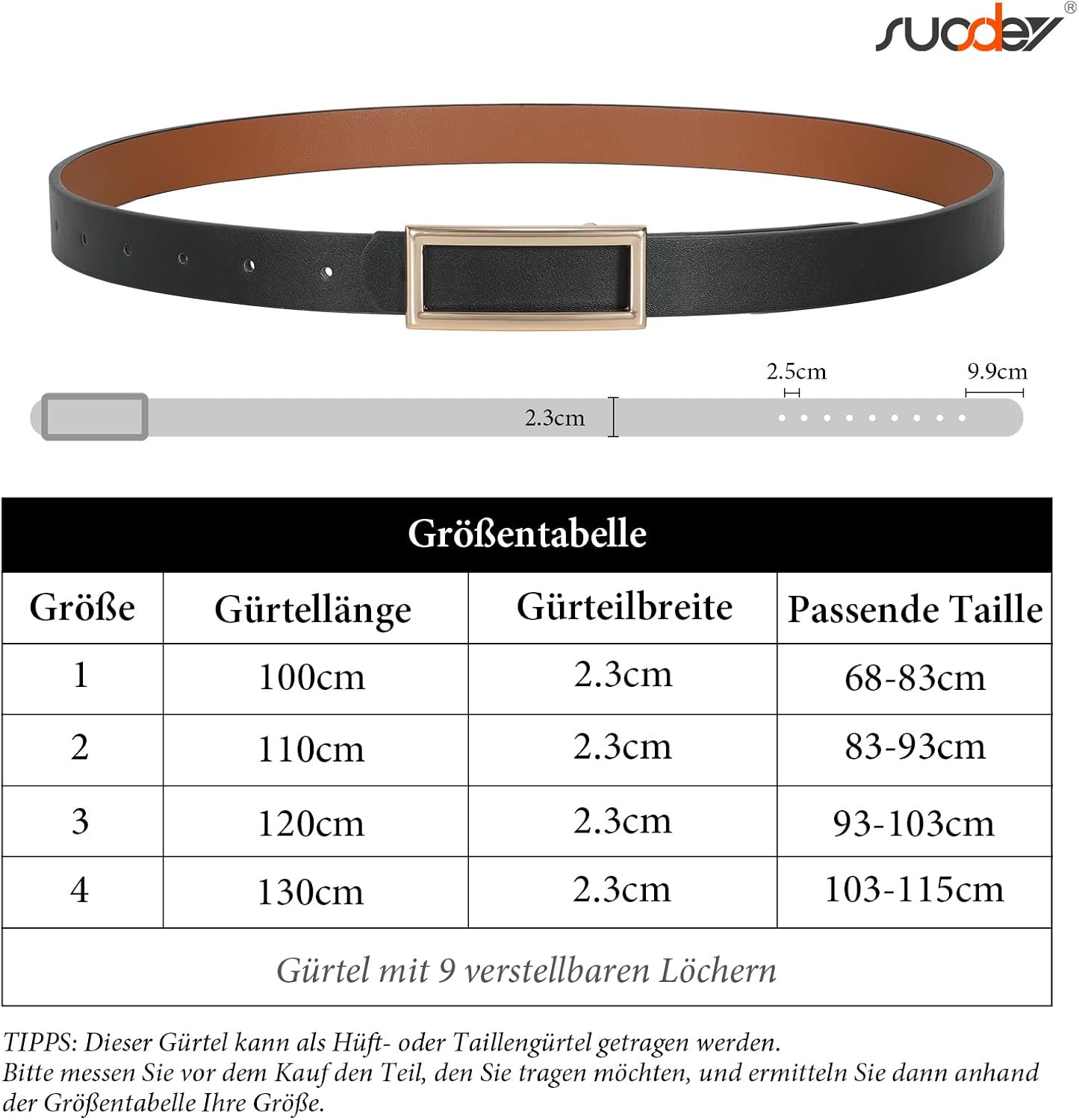 Thumbnail 5 de SUOSDEY Damen-Wendegürtel aus Kunstleder mit goldener Schnalle (schmal, 2,3 cm)