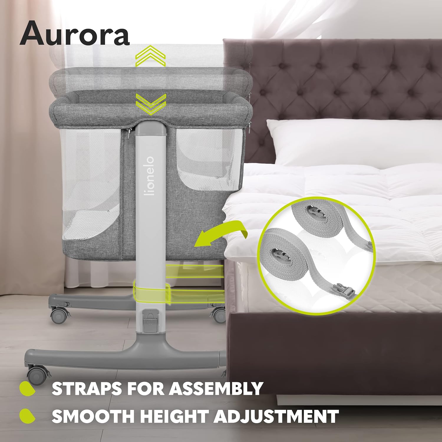 Thumbnail 5 de Lionelo Aurora 3in1 Baby Bedside Cot Co-Sleeper – 0+ to 9kg, Adjustable Height & Incline
